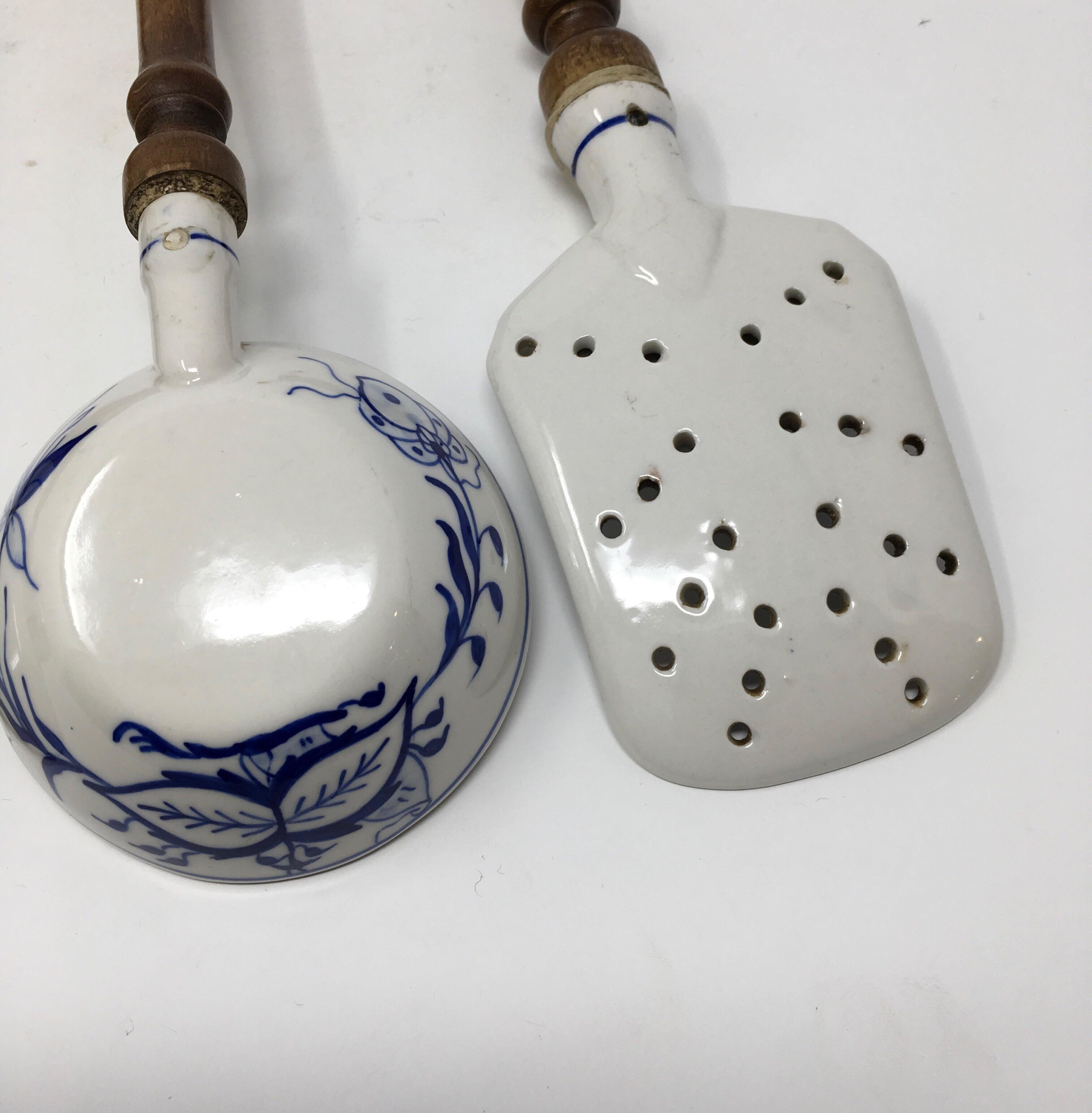 20th Century Set of Five German Blue and White Porcelain Kitchen Utensils
