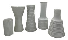 Set of Five German Vintage Textured White Bisque Porcelain Vases