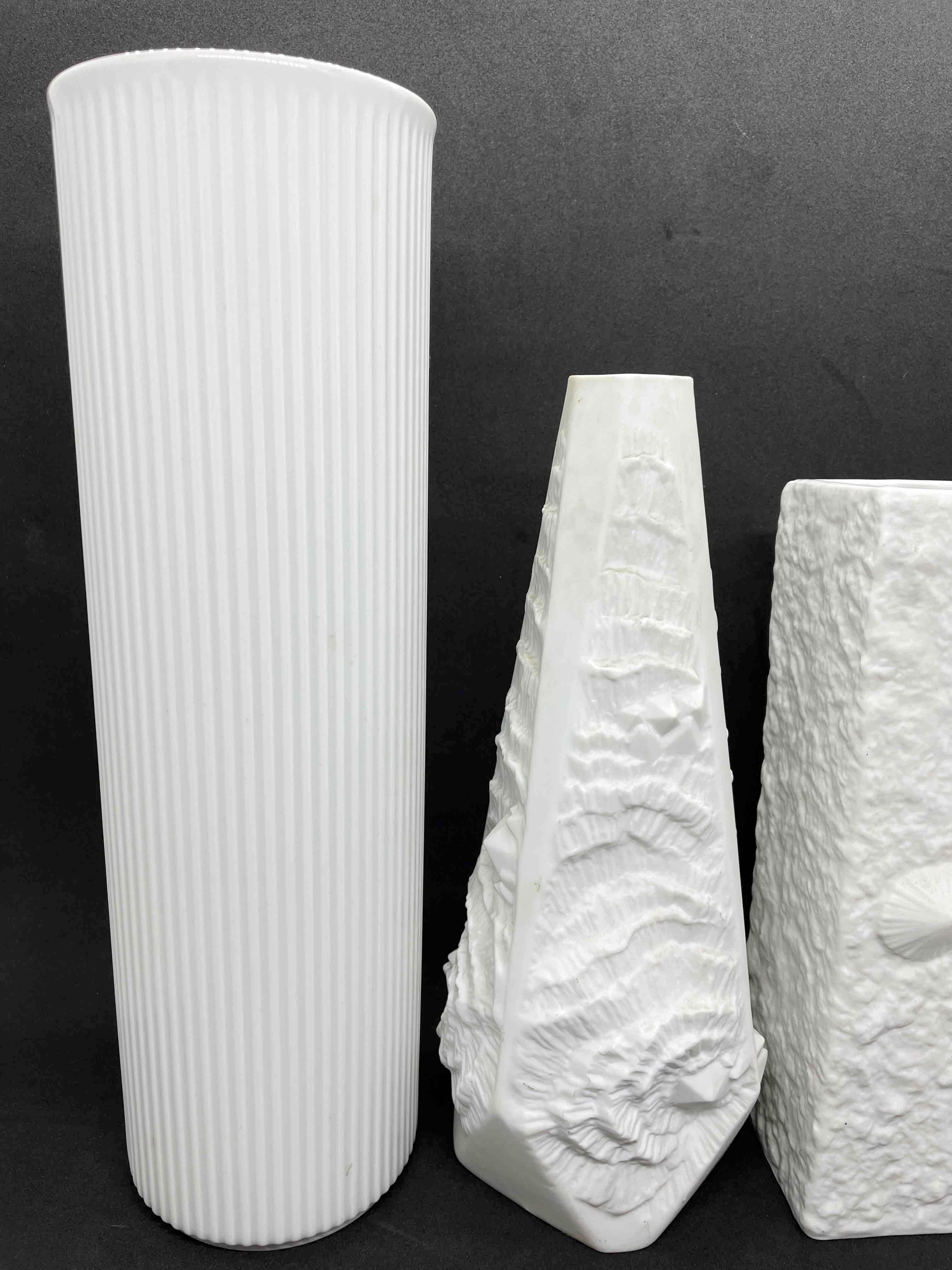 Set of Five German Vintage Textured White Bisque Porcelain Vases Hutschenreuther 4