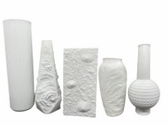 Set of Five German Vintage Textured White Bisque Porcelain Vases Hutschenreuther