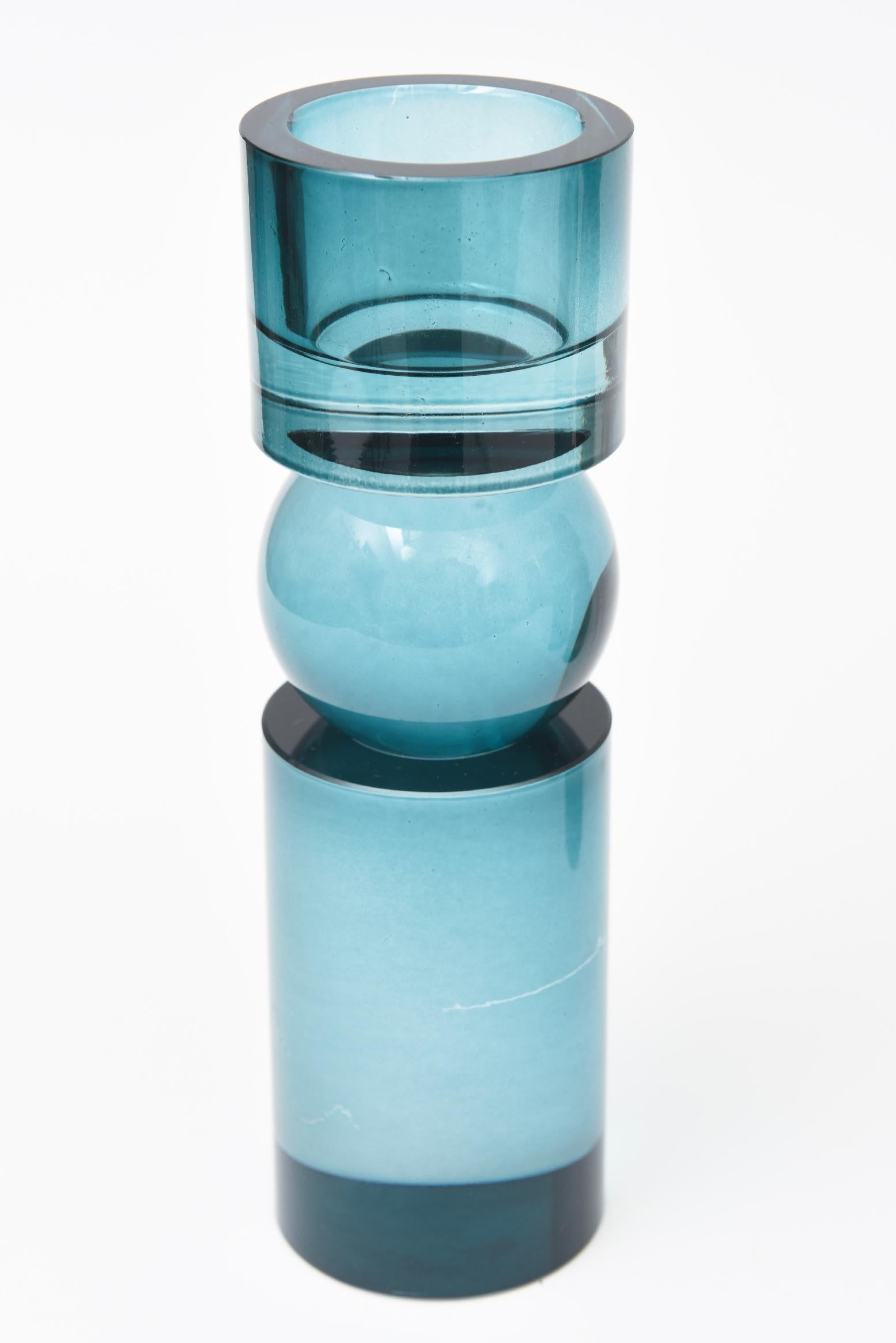 Conjunto de Cinco Candeleros, Votivos o Jarrones de Vidrio Marrón Ámbar y Turquesa Teal en venta 2