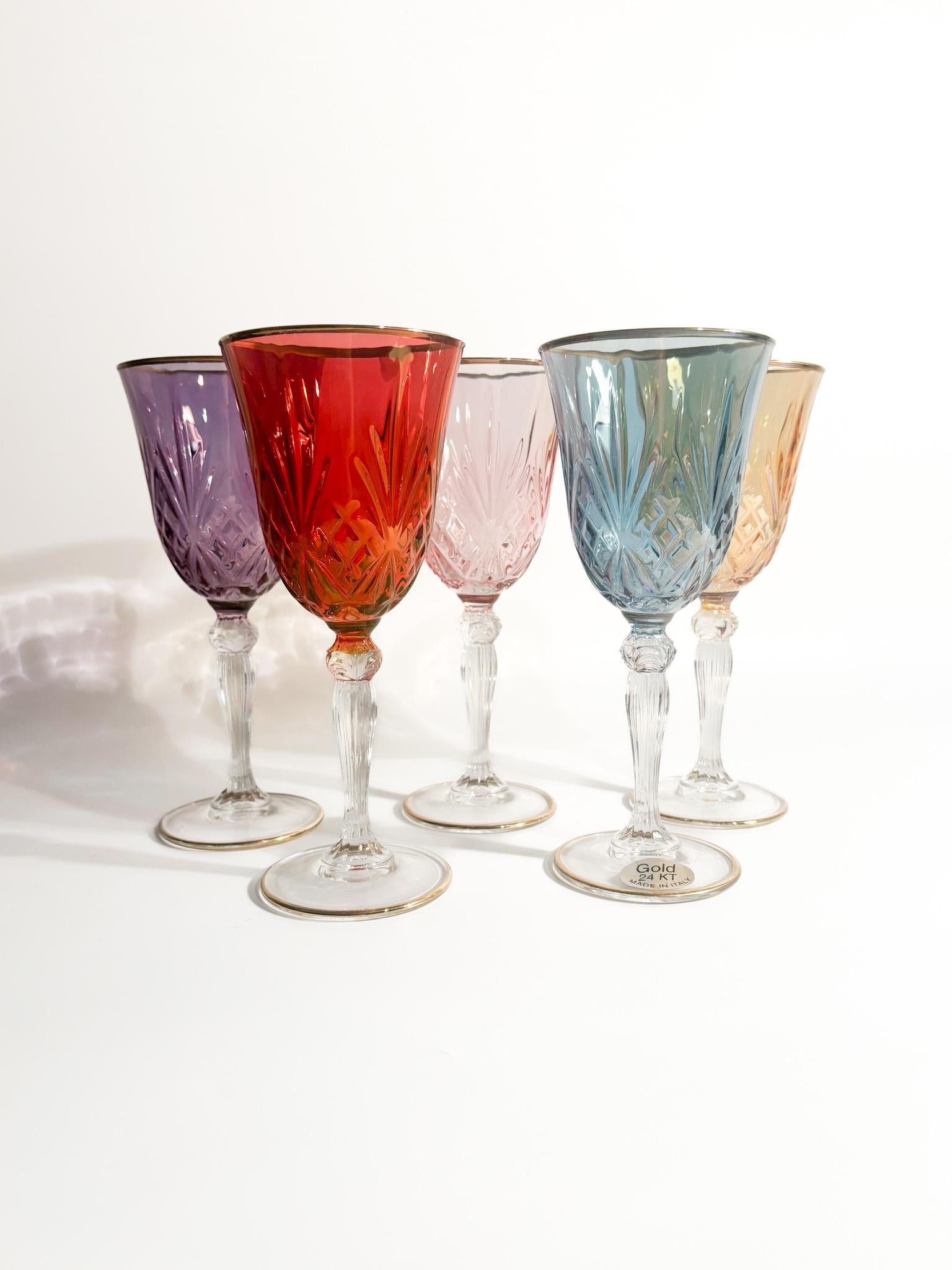 Fine XX secolo Set di cinque bicchieri in vetro di Murano e oro puro degli anni '80 in vendita