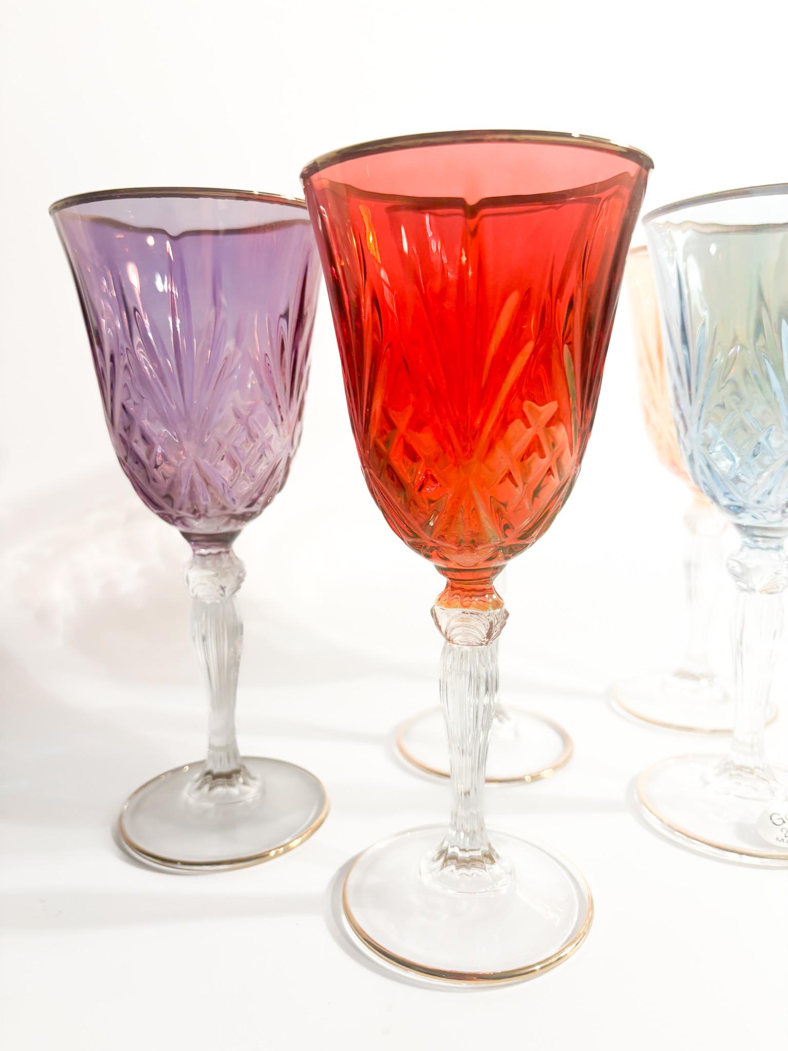 Oro Set di cinque bicchieri in vetro di Murano e oro puro degli anni '80 in vendita