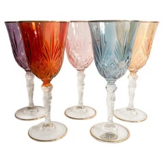 Juego de cinco vasos de cristal de Murano y oro puro de los años 80