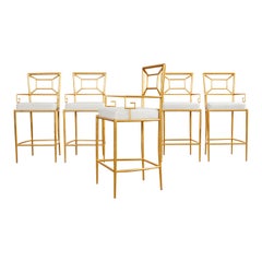 Set of Five Gold Leaf Greek Key Barstools by Century