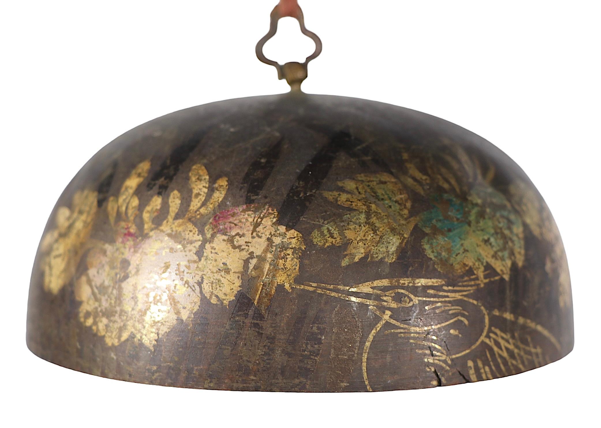 19th Century Set of Five Graduated Hand Painted Brass Temple Bells Chinese 19th C. For Sale