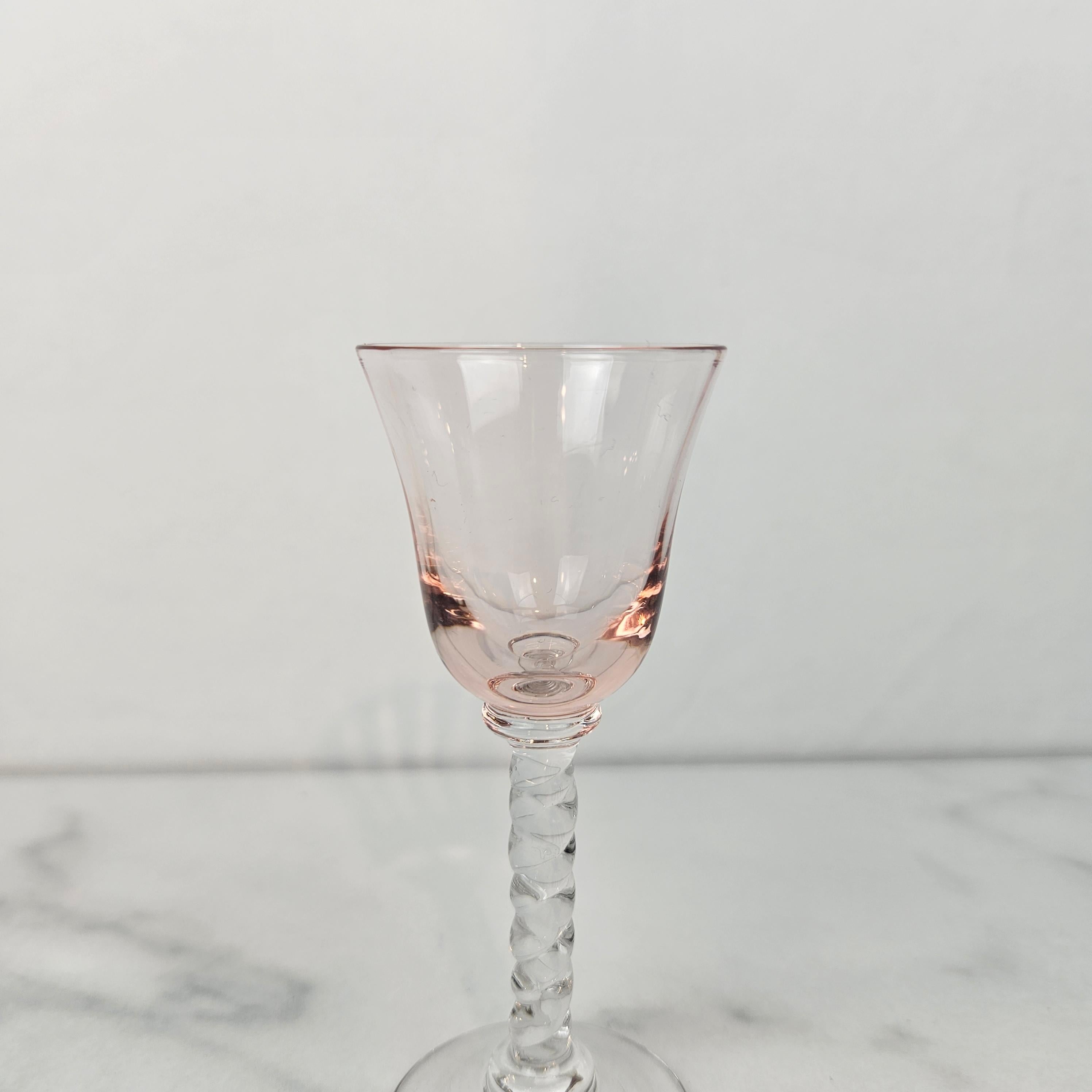 Set of Five Hand-Blown Colored Cordial Glasses with Twisted Stem, circa 1930 In Good Condition For Sale In Oud Beijerland, NL