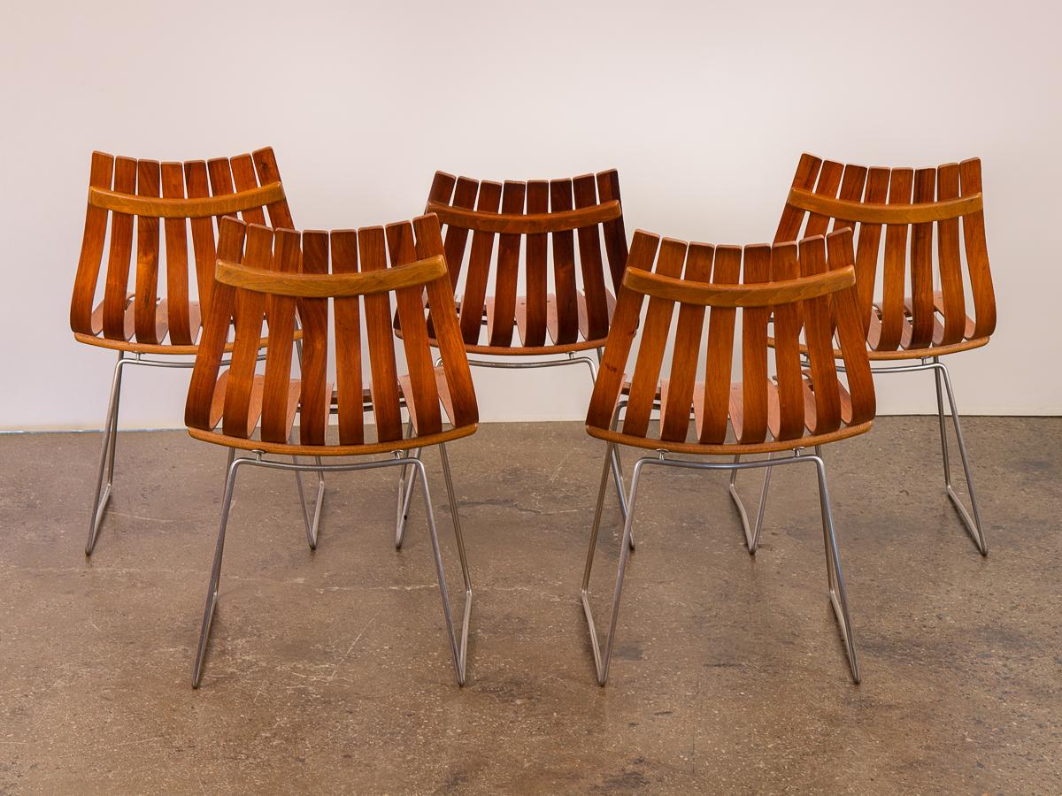 Scandinavian Modern Set of Five Hans Brattrud Scandia Dining Chairs