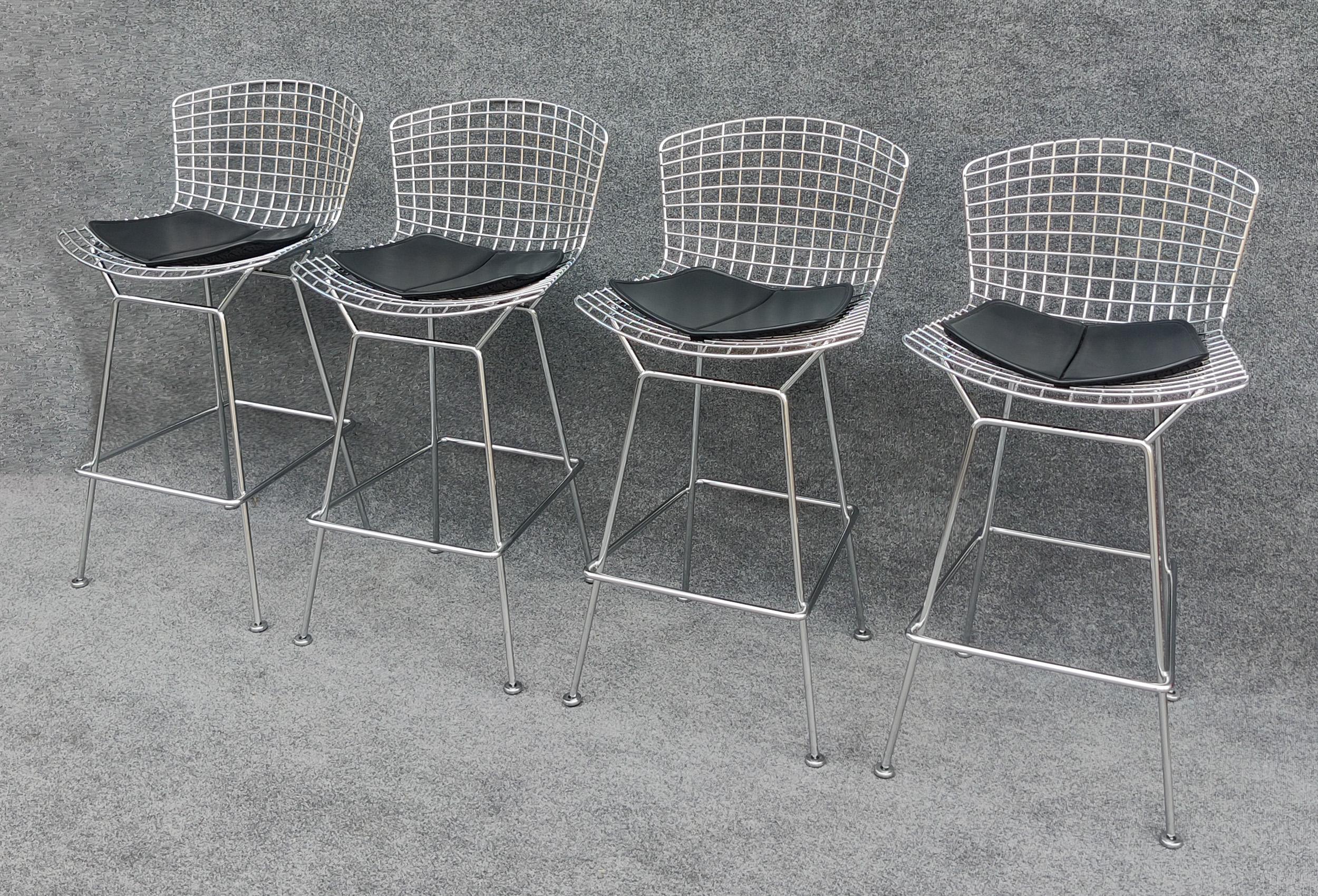 Set of Five Harry Bertoia for Knoll Barstool in Chrome & Black Leatherette 8