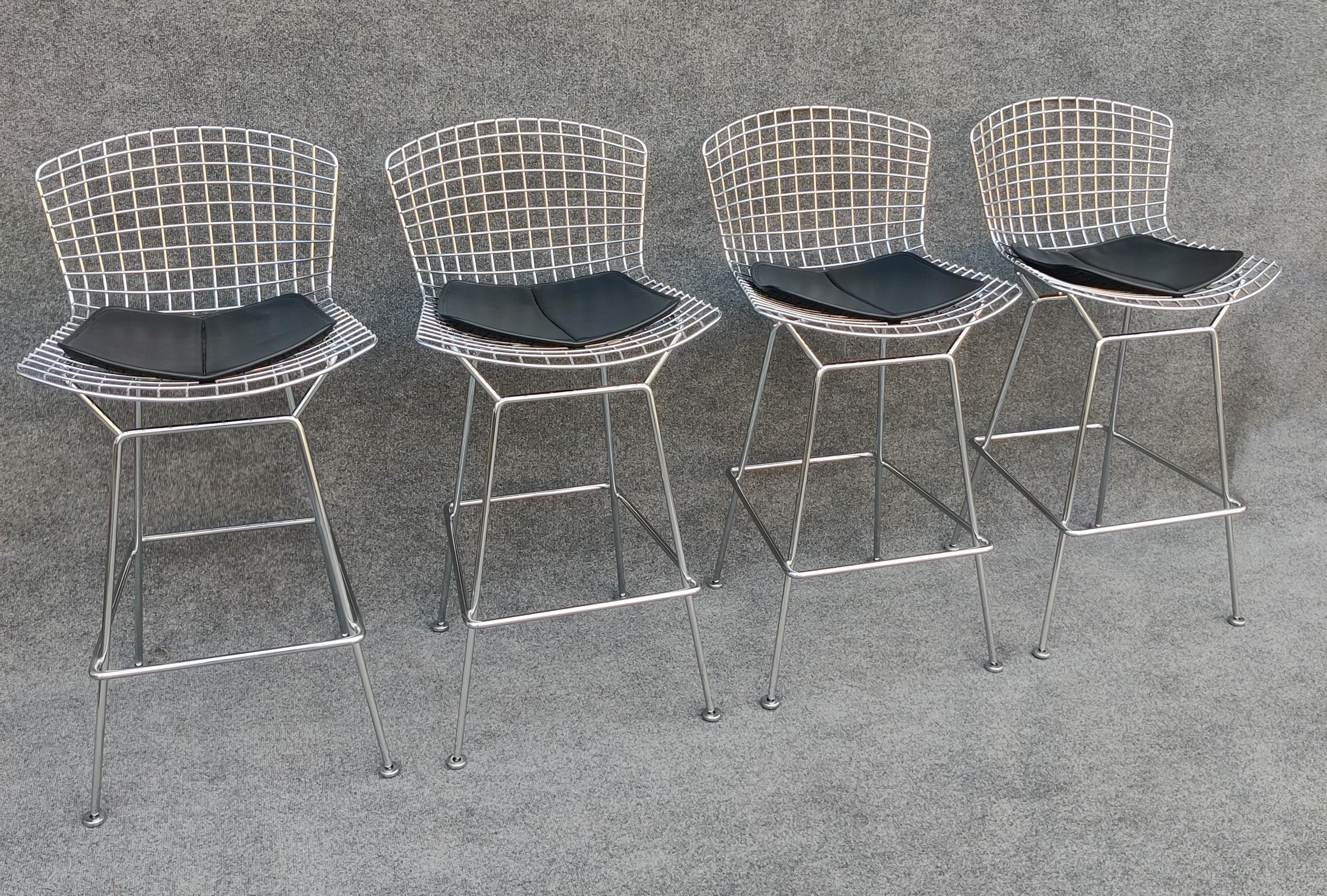 Set of Five Harry Bertoia for Knoll Barstool in Chrome & Black Leatherette 9