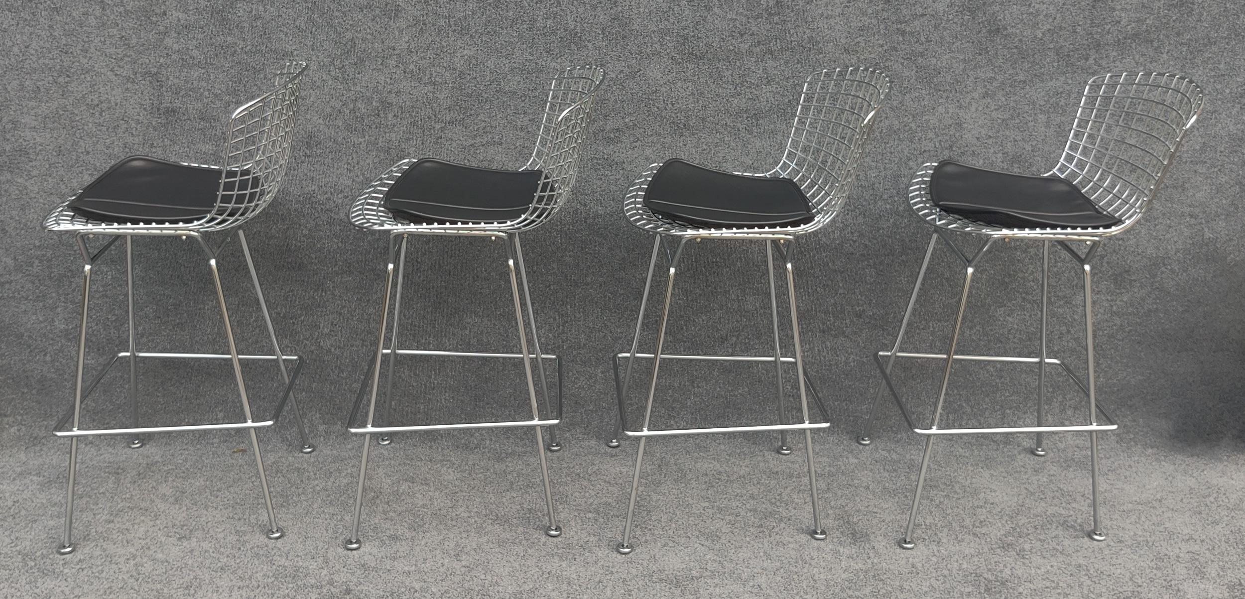 Set of Five Harry Bertoia for Knoll Barstool in Chrome & Black Leatherette 10