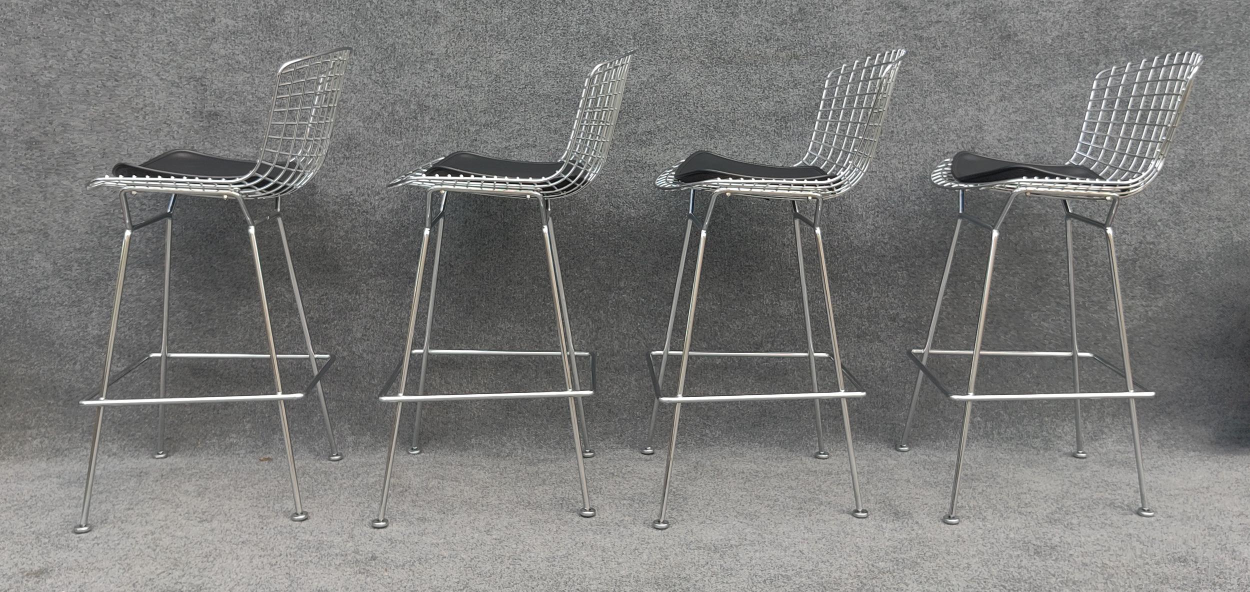 Set of Five Harry Bertoia for Knoll Barstool in Chrome & Black Leatherette 11