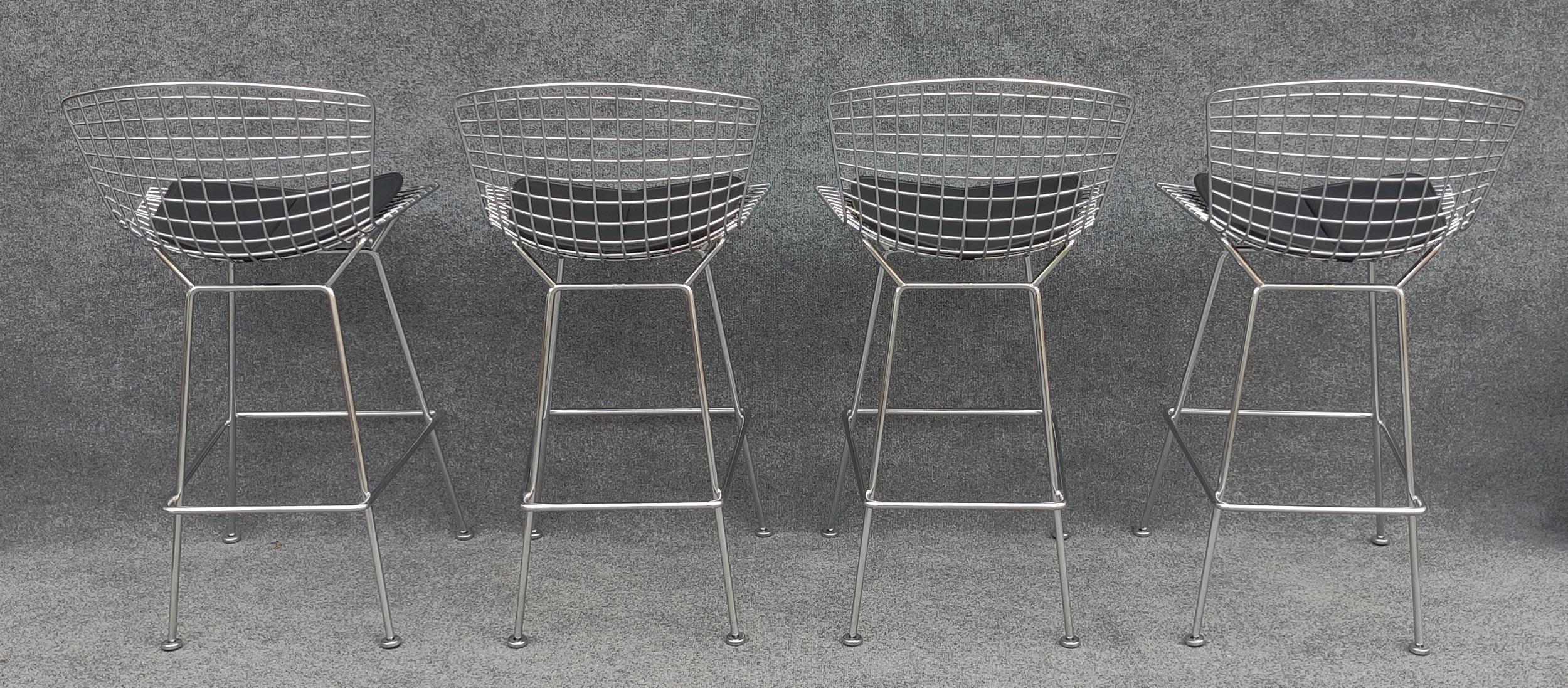 American Set of Five Harry Bertoia for Knoll Barstool in Chrome & Black Leatherette