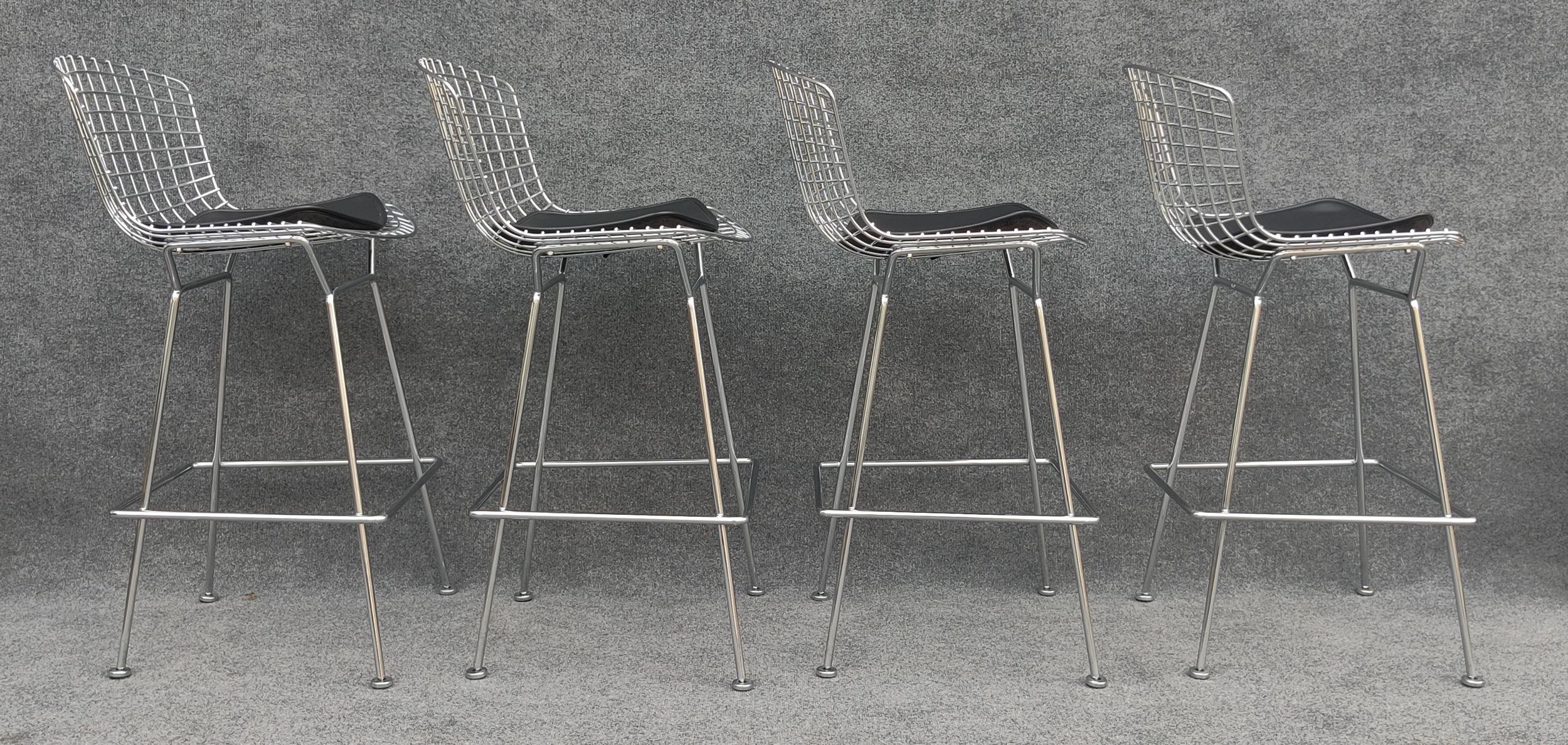 Set of Five Harry Bertoia for Knoll Barstool in Chrome & Black Leatherette In Good Condition In Philadelphia, PA