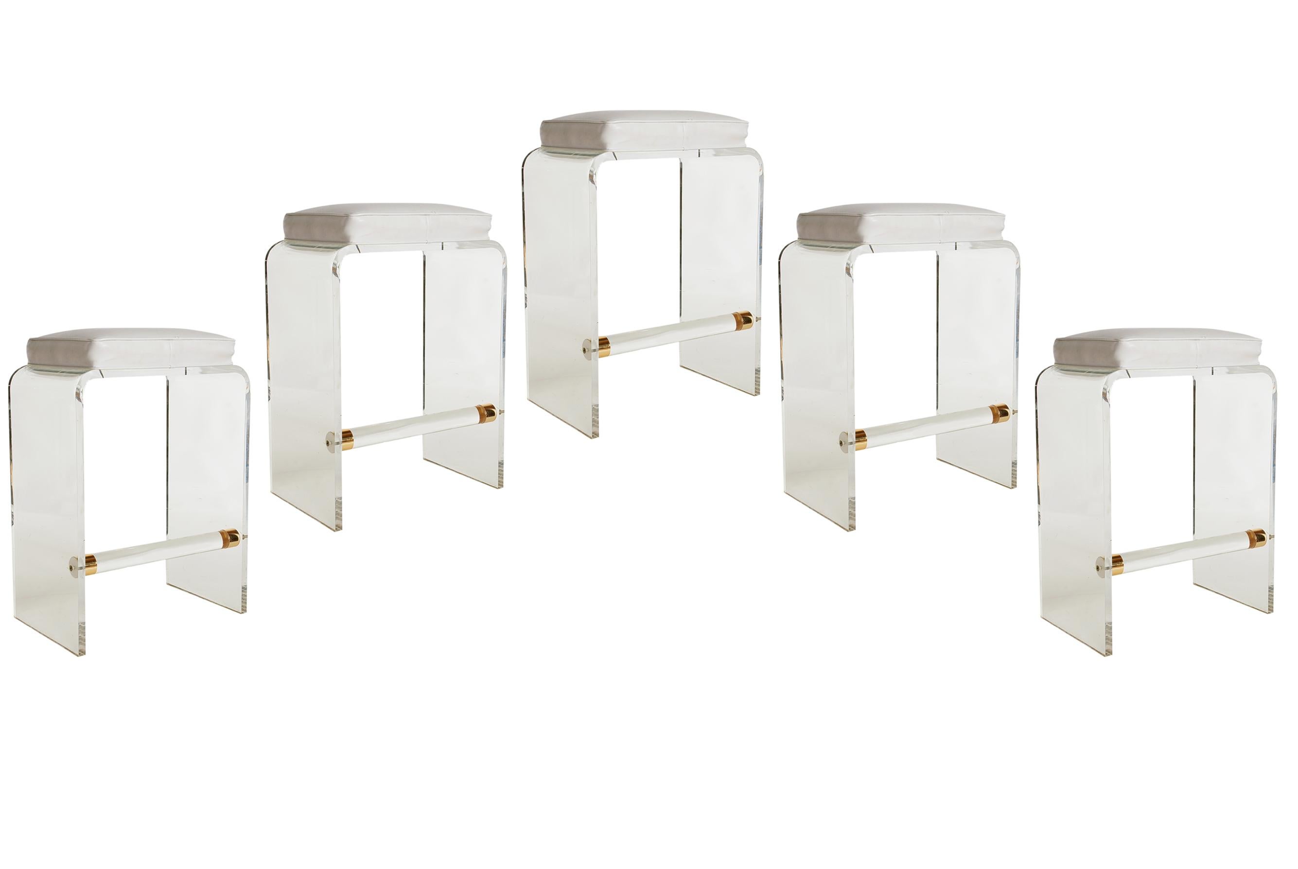 Set of Five Hollywood Regency Acrylic Lucite & White Seat Bar or Counter Stools 5