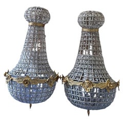 Juego de cinco lámparas de techo de cristal y bronce dorado estilo Hollywood Regency