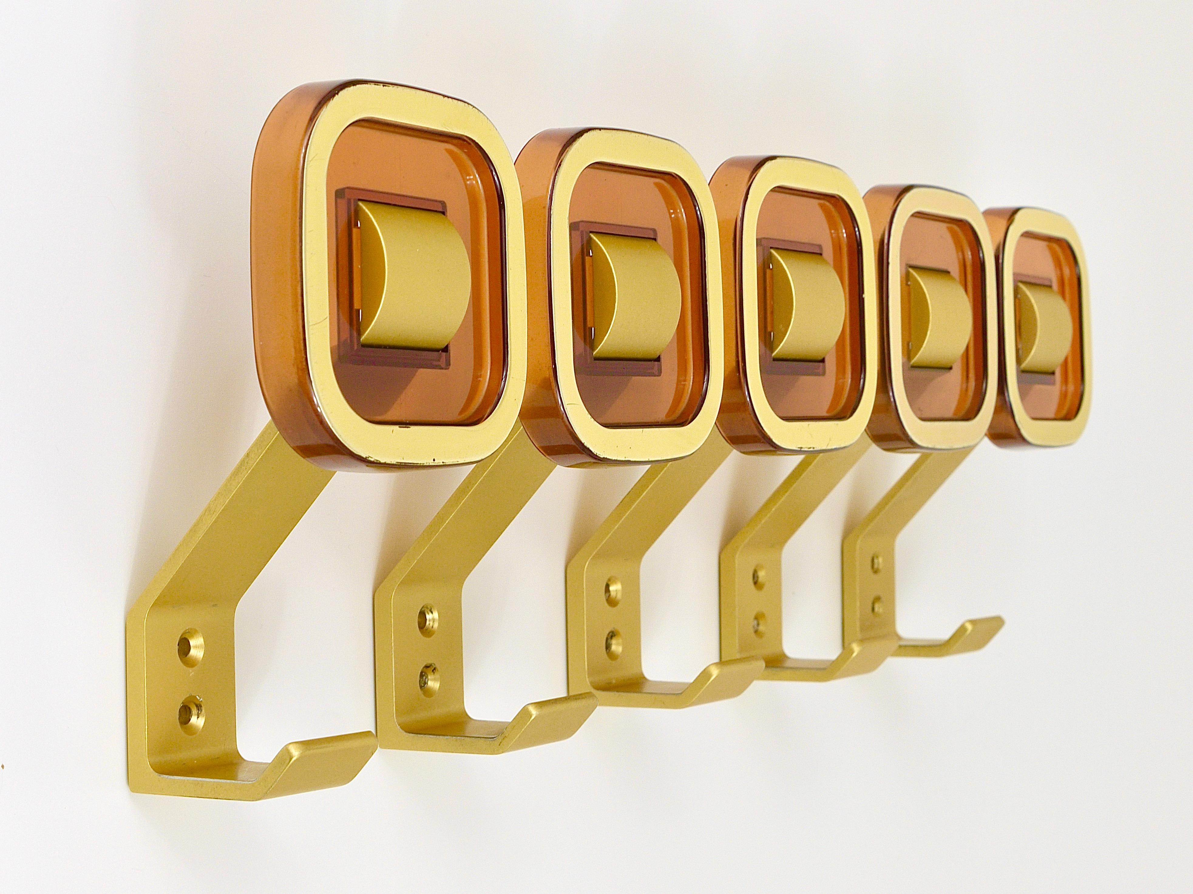 Set of Five Hollywood Regency Golden Wall Coat Hooks, Mid-Century Modern, 1970s 5