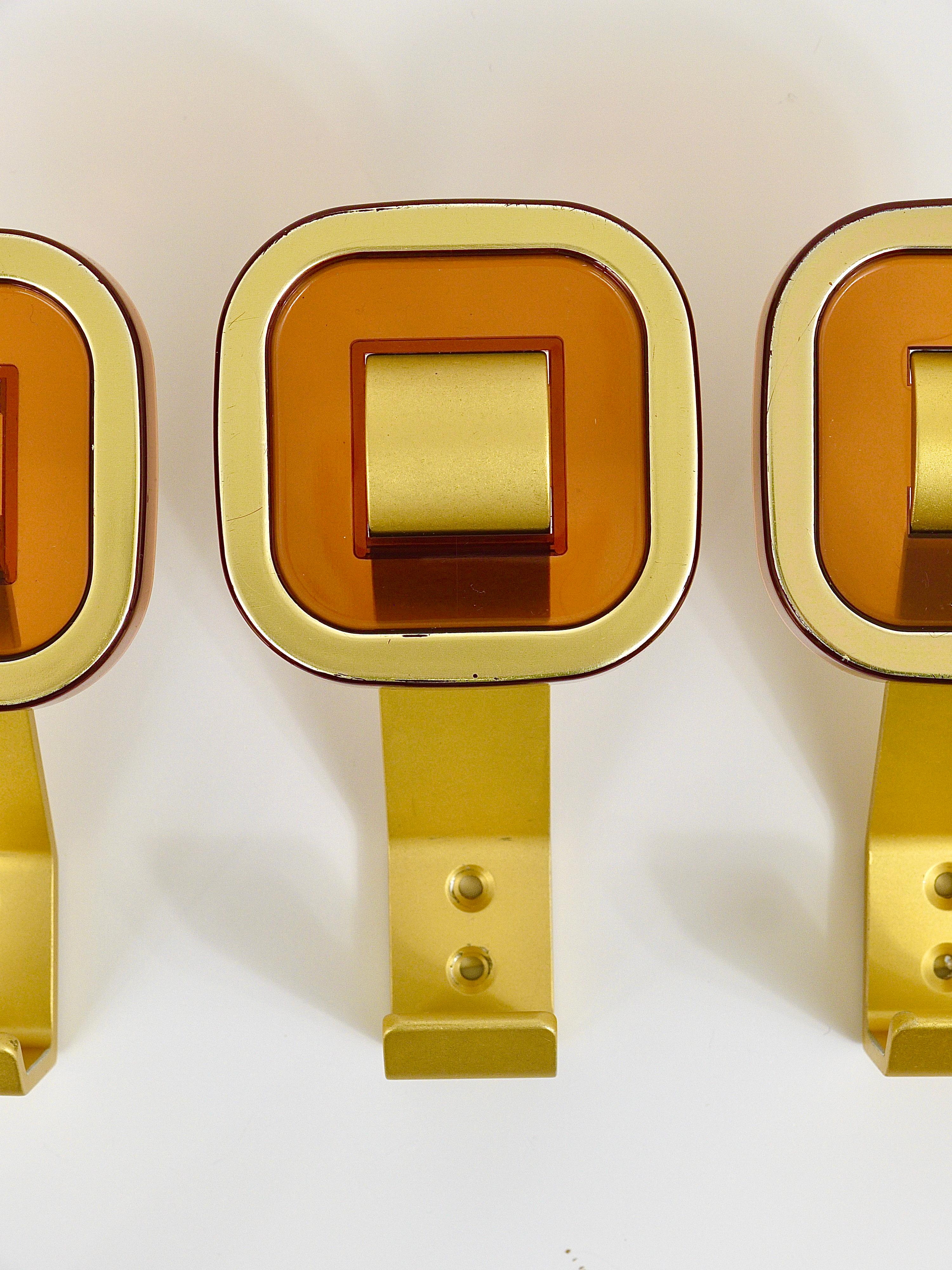 Set of Five Hollywood Regency Golden Wall Coat Hooks, Mid-Century Modern, 1970s In Good Condition In Vienna, AT