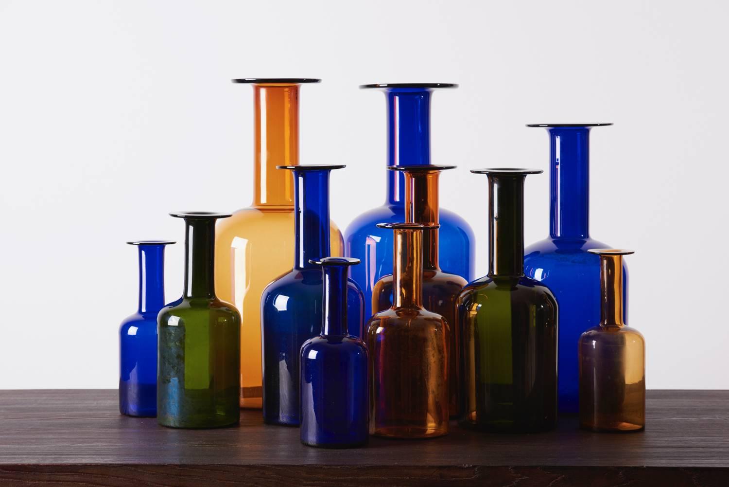 Mid-20th Century Set of Five Holmegaard Gulv Vases by Otto Brauer in Blue