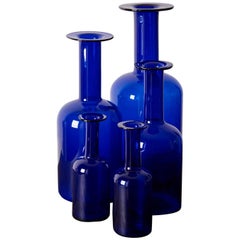 Set of Five Holmegaard Gulv Vases by Otto Brauer in Blue