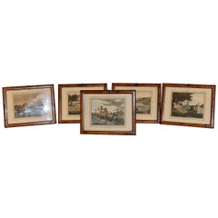 Antique Set of Five Humorous Fishing Colored Prints