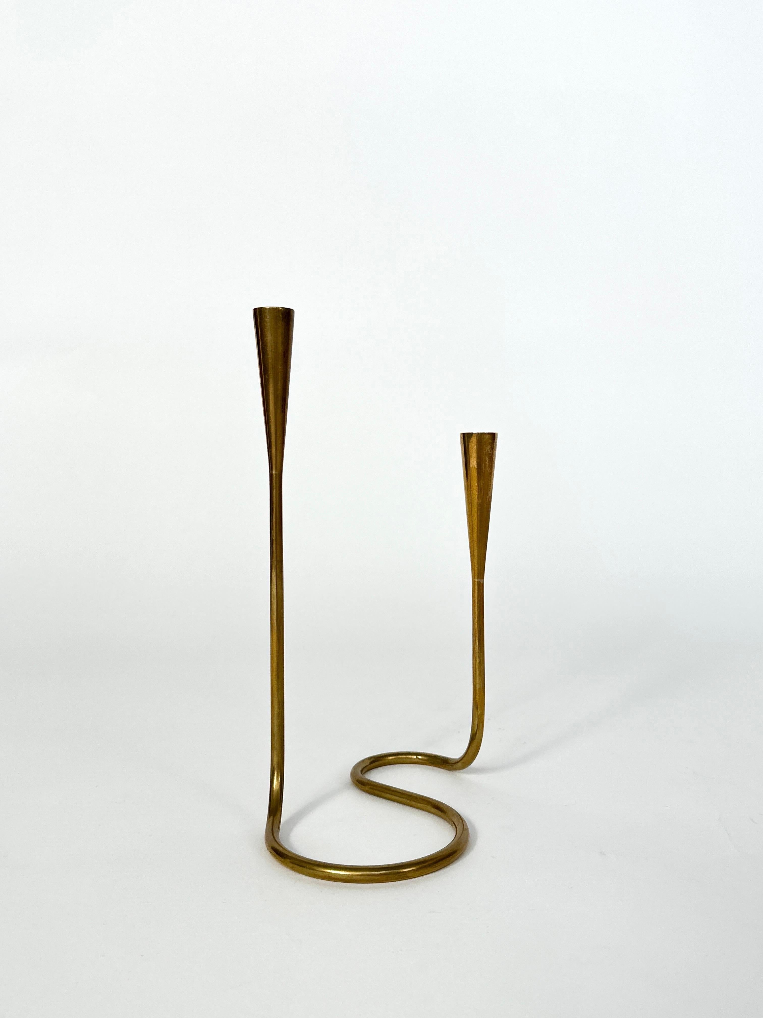 Set of Five Illums Bolighus Candle Holders Serpentine Brass Denmark 1950s 3