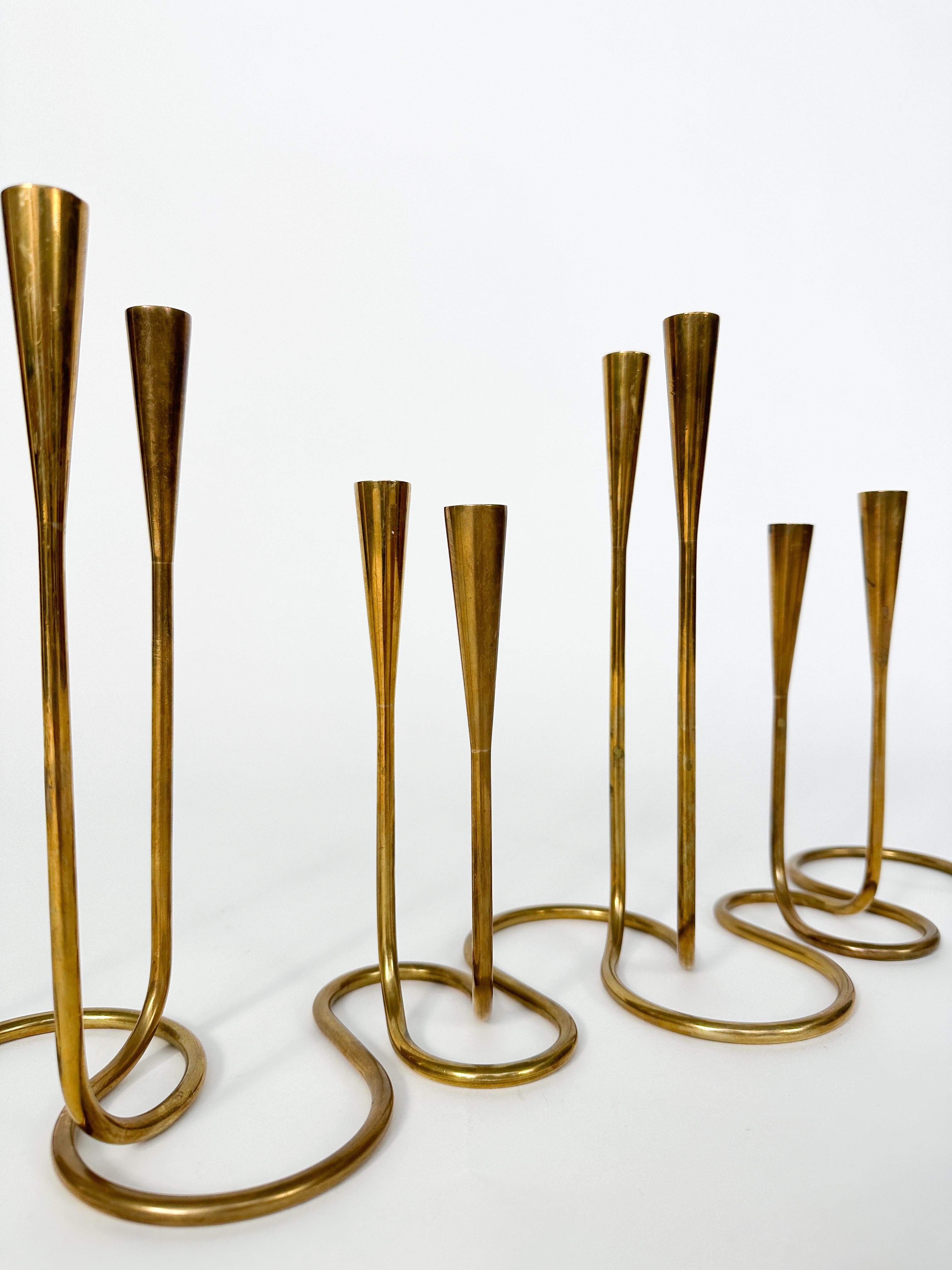 Set of Five Illums Bolighus Candle Holders Serpentine Brass Denmark 1950s 4