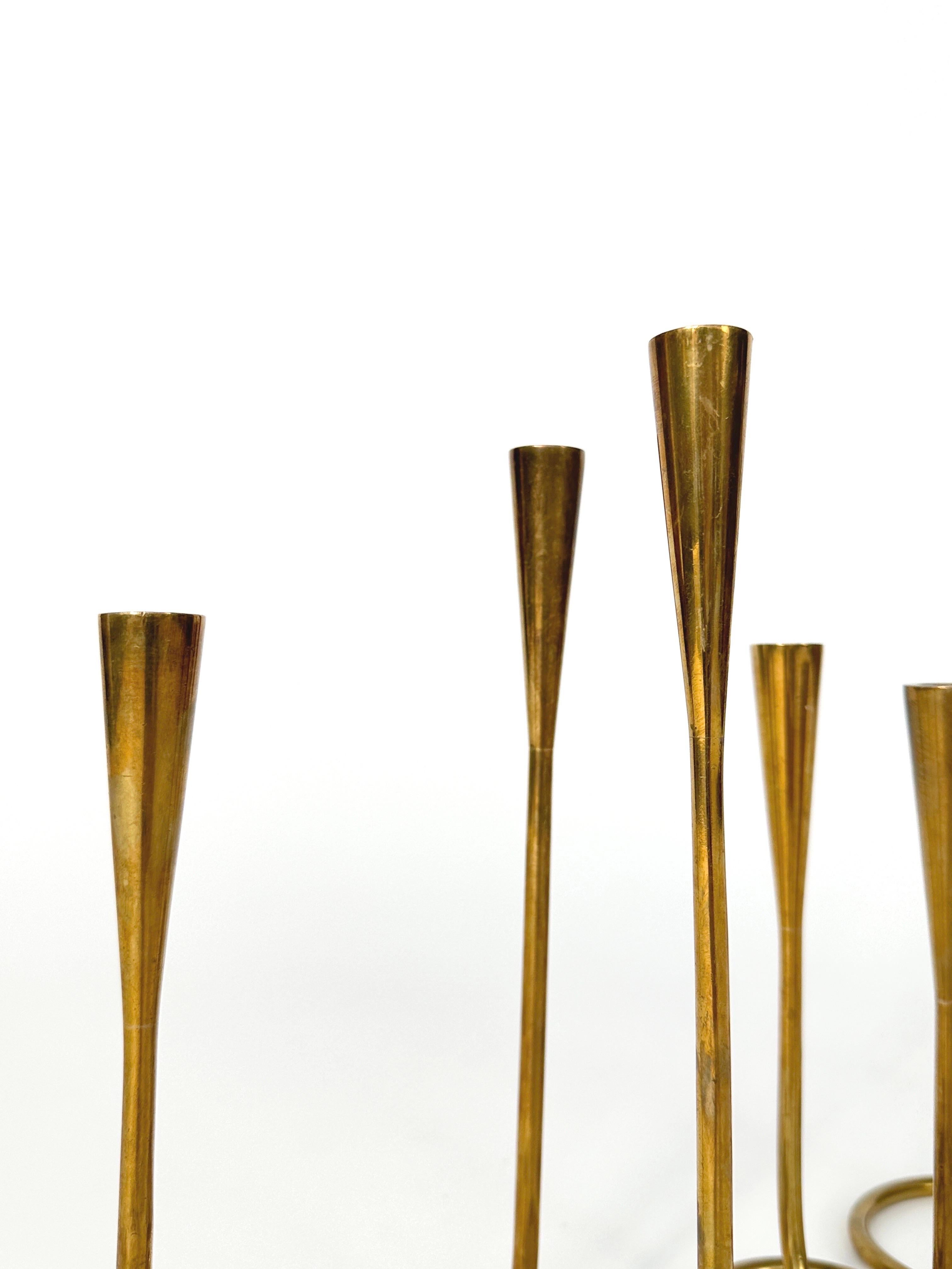 Set of Five Illums Bolighus Candle Holders Serpentine Brass Denmark 1950s 5