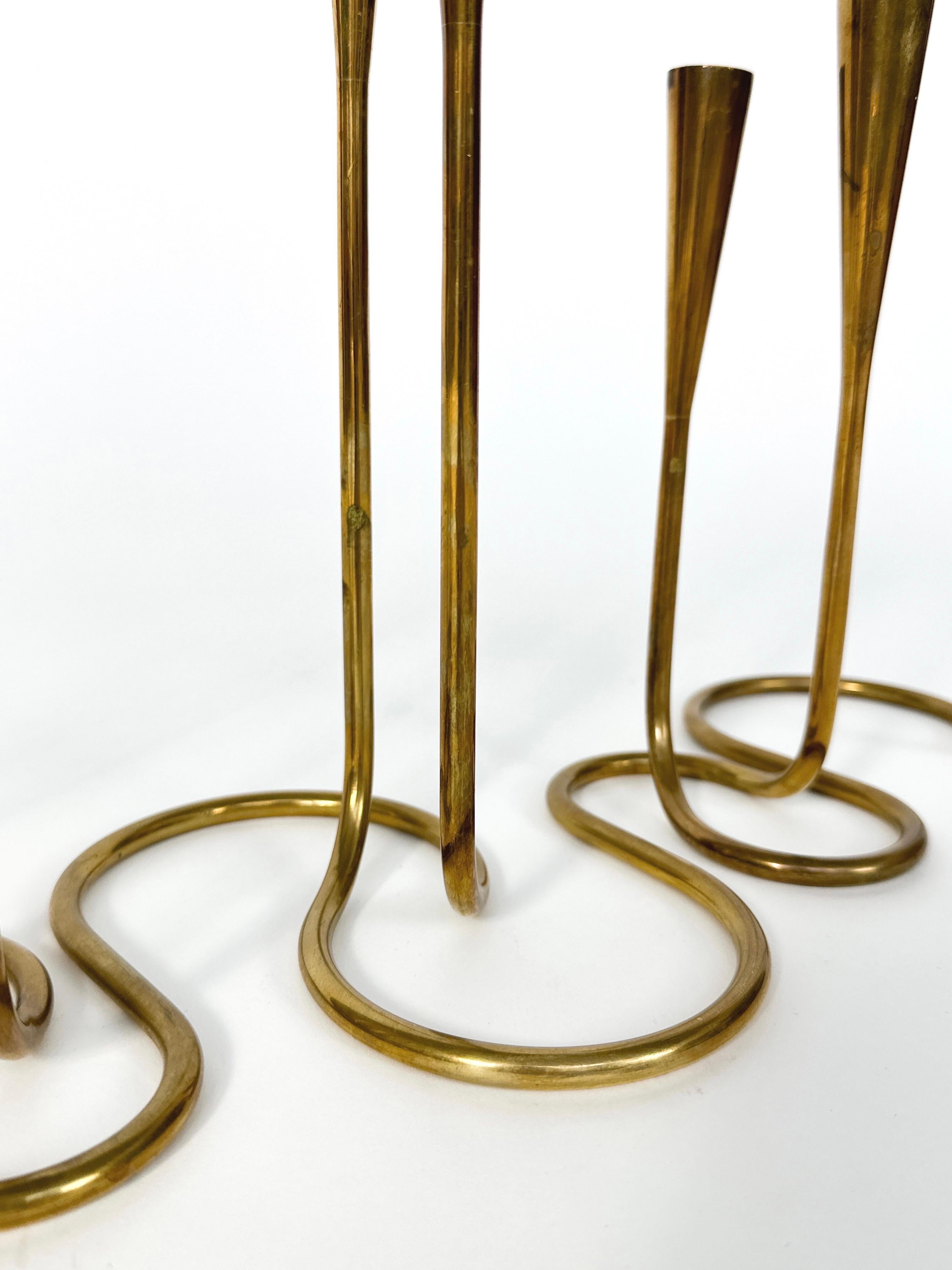 Set of Five Illums Bolighus Candle Holders Serpentine Brass Denmark 1950s 6