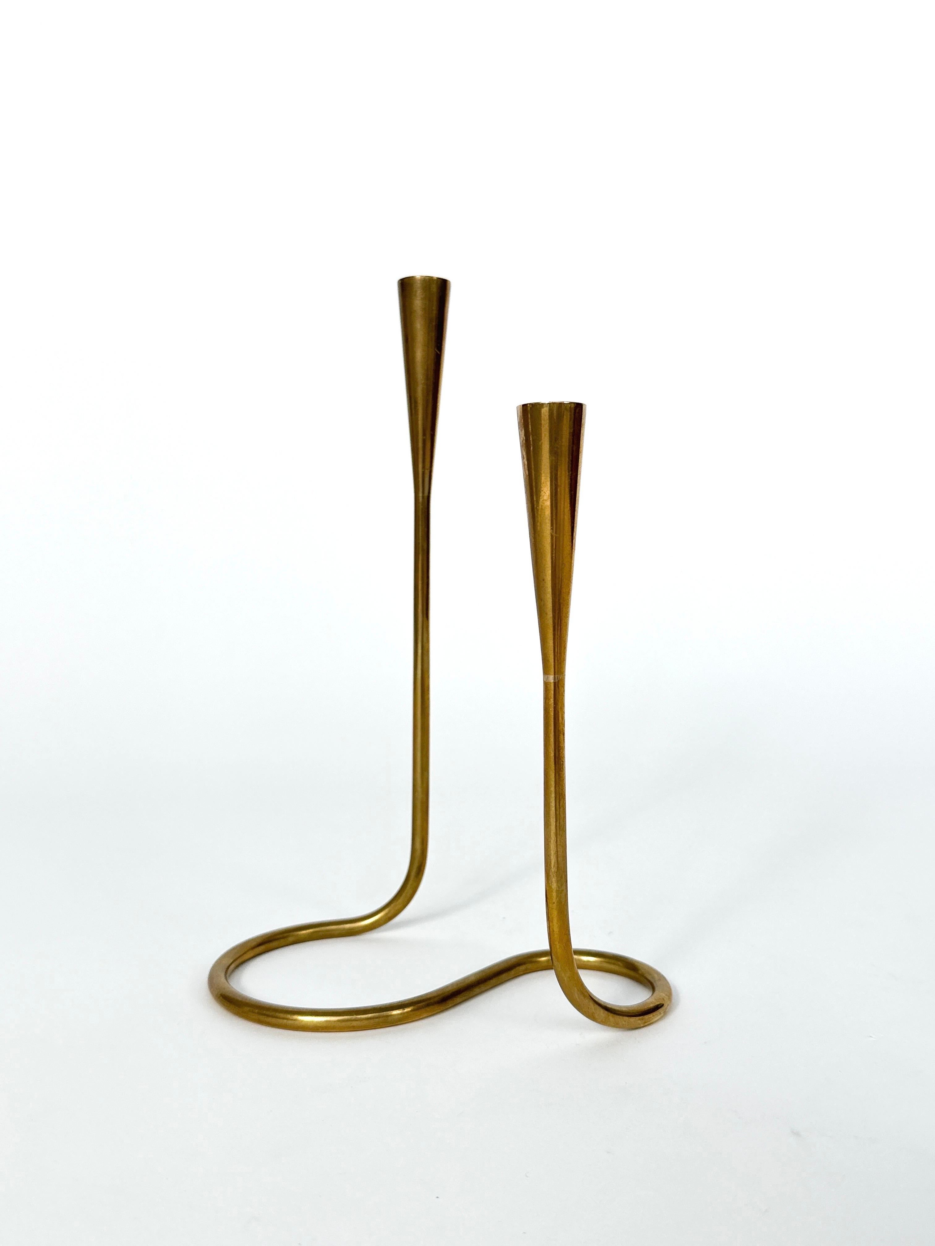 Set of Five Illums Bolighus Candle Holders Serpentine Brass Denmark 1950s 2