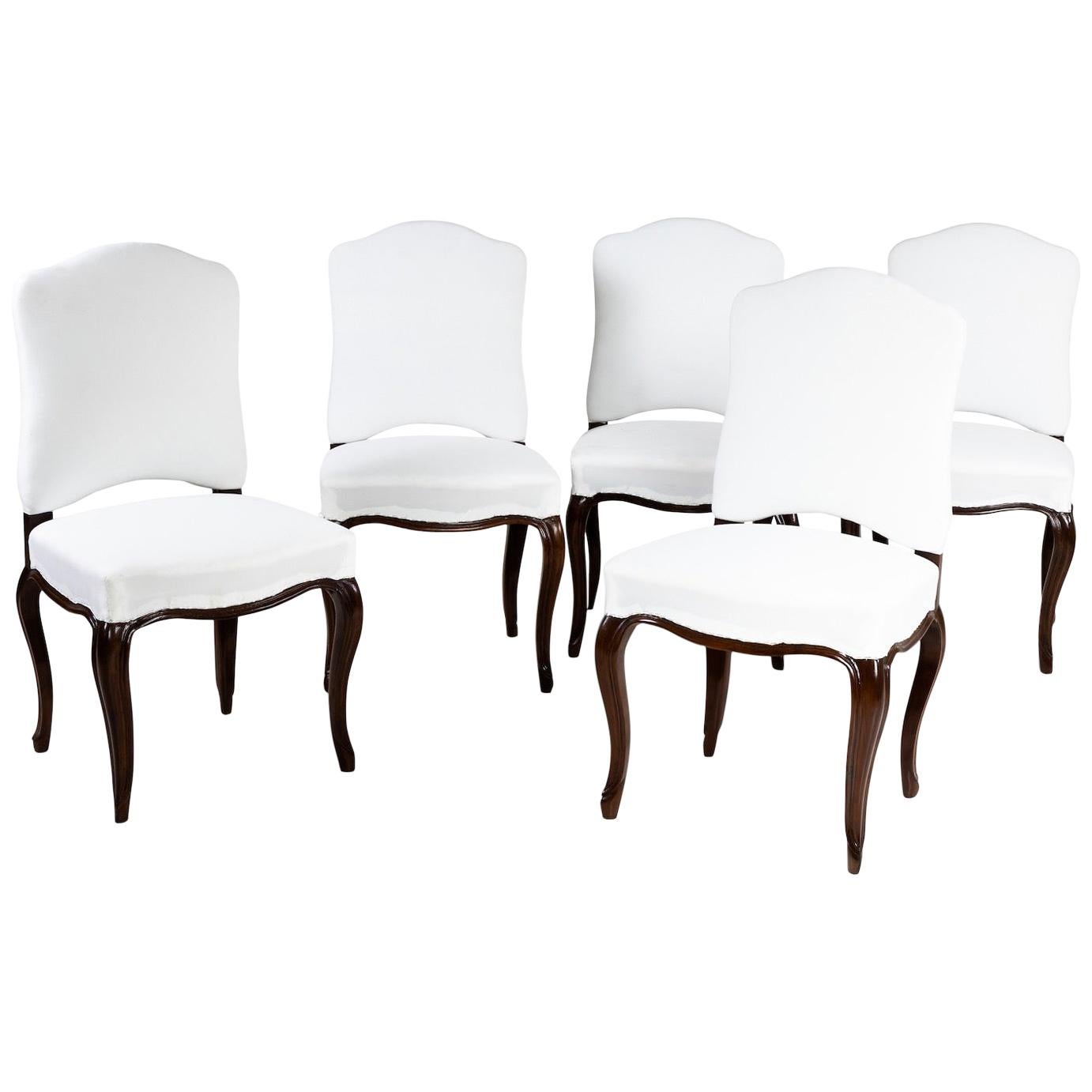 Ensemble de cinq chaises baroques italiennes, 18ème siècle en vente
