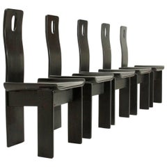 Set of Five Italian Black Lacquered Chairs, 1980s