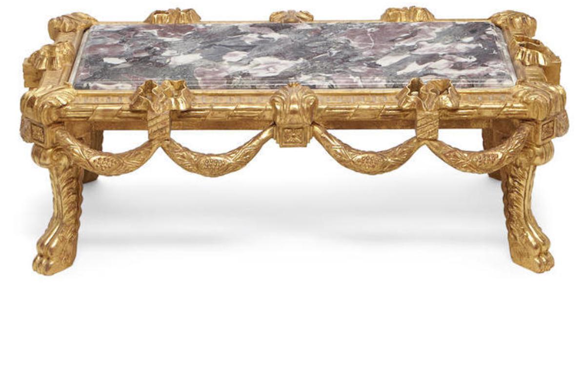 Marble Set of Five Italian Carved Giltwood Low Tables