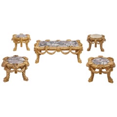 Set of Five Italian Carved Giltwood Low Tables