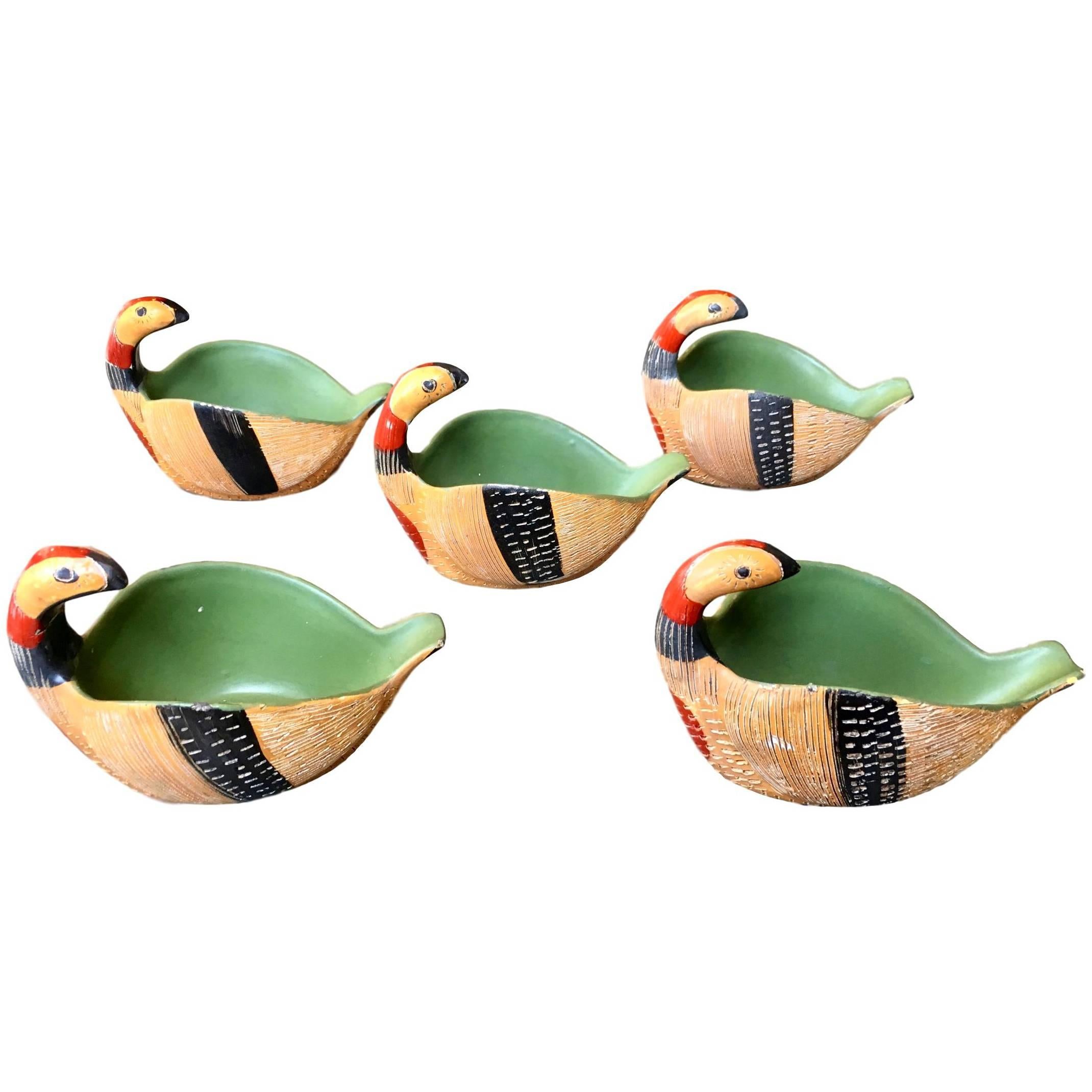 Set of Five Italian Ceramic Bird Bowls