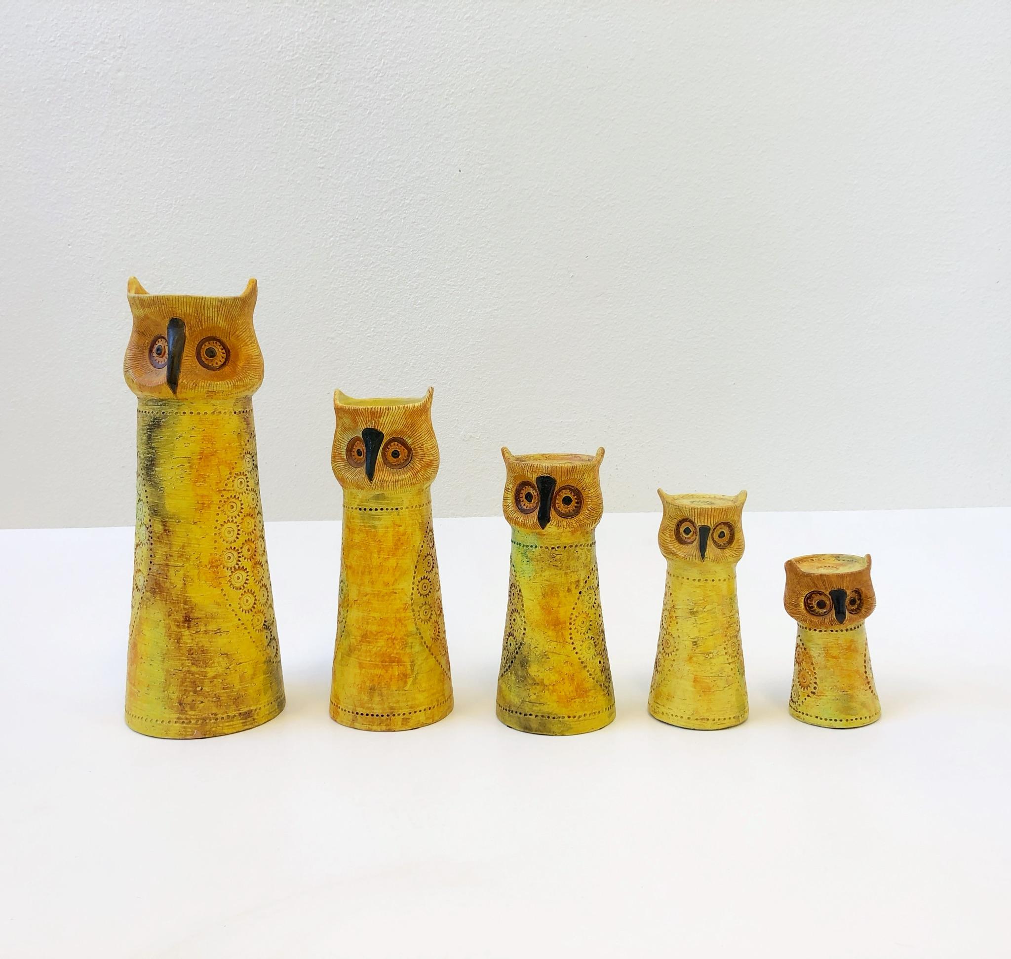 Set of Five Italian Ceramic Owls Candleholders by Bitossi In Excellent Condition In Palm Springs, CA