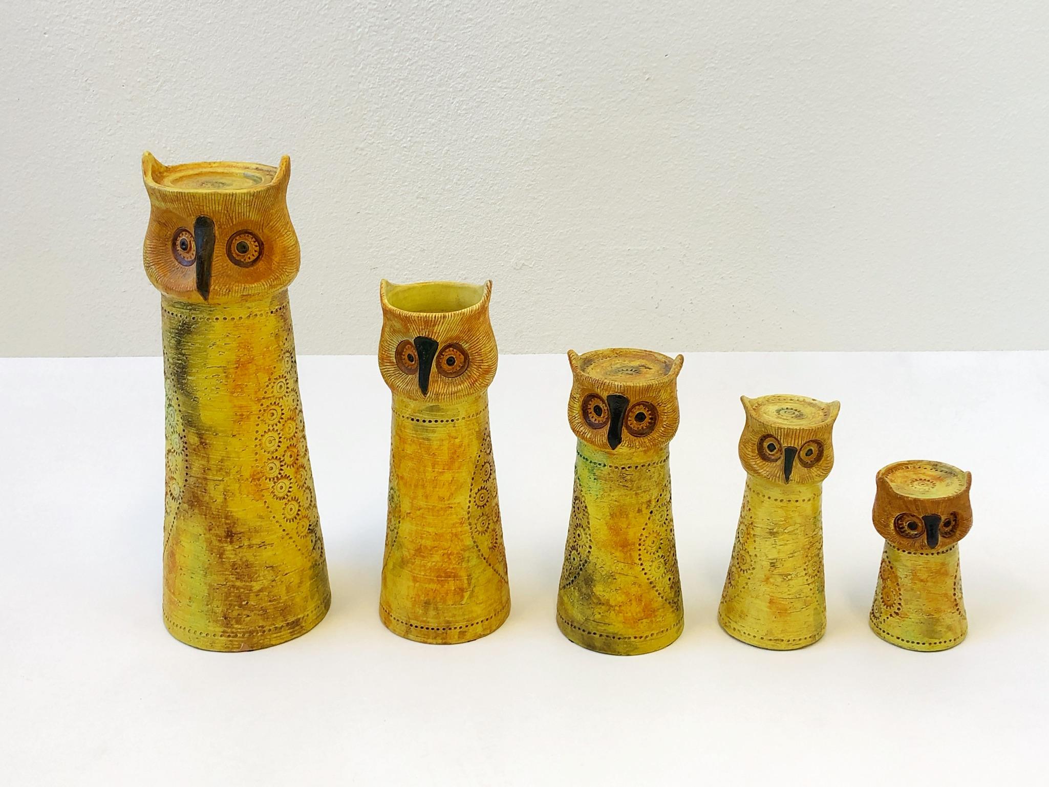 Mid-20th Century Set of Five Italian Ceramic Owls Candleholders by Bitossi