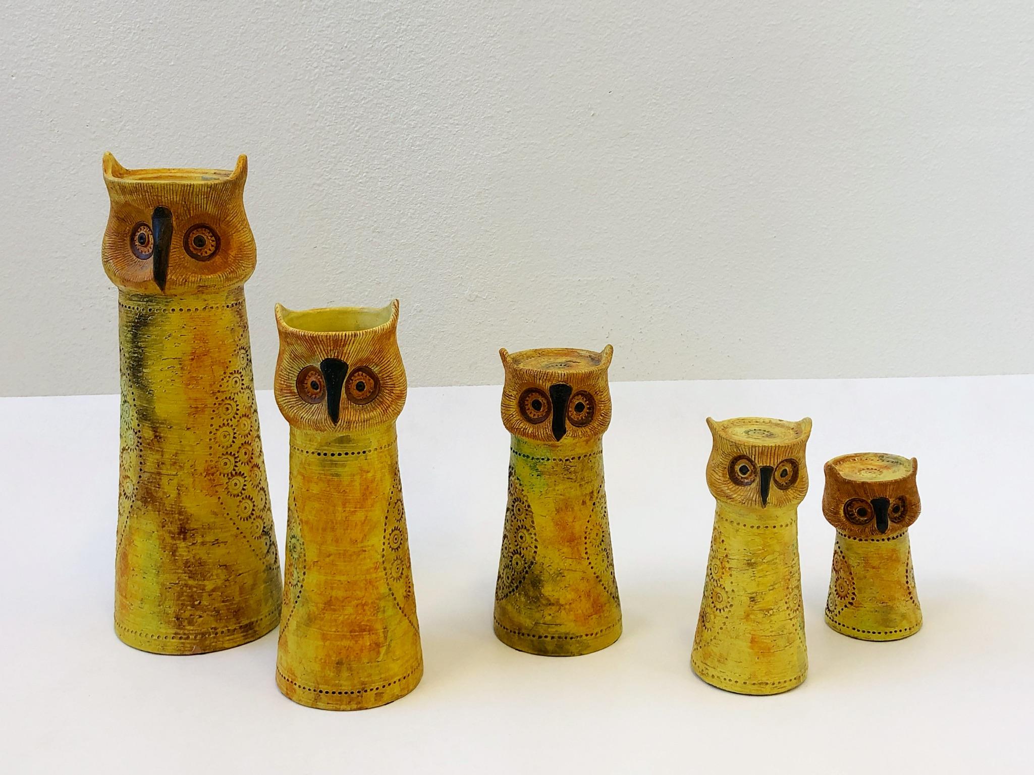 Set of Five Italian Ceramic Owls Candleholders by Bitossi 1