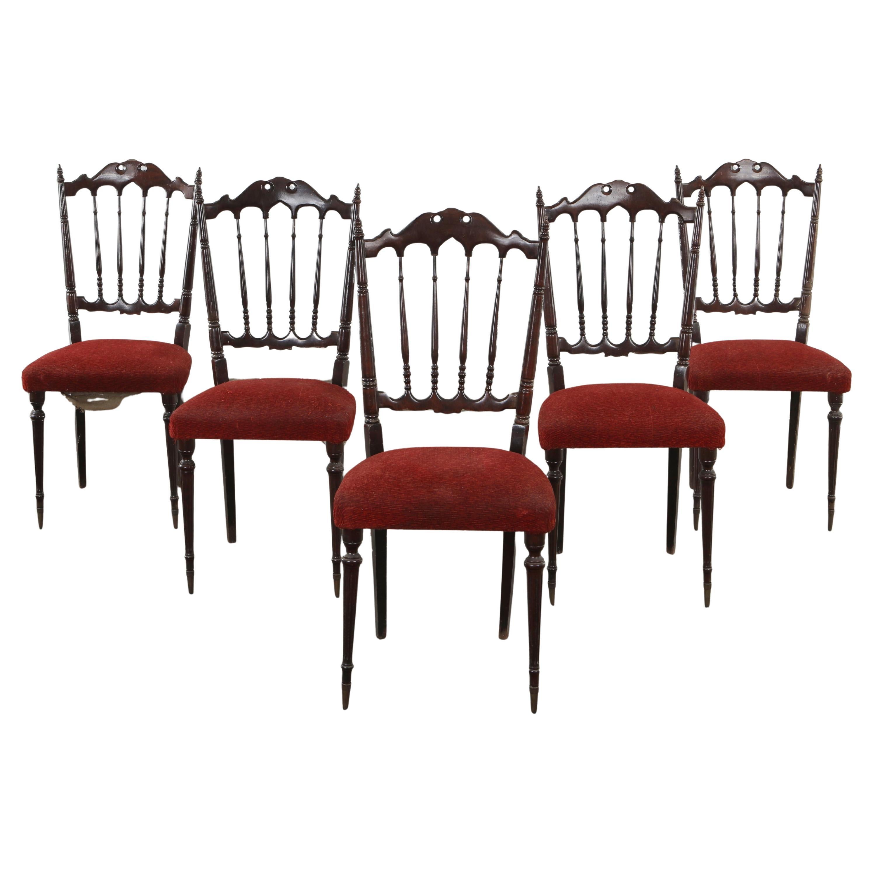 Set of Five Italian Chiavarine Chairs, 1960s en venta