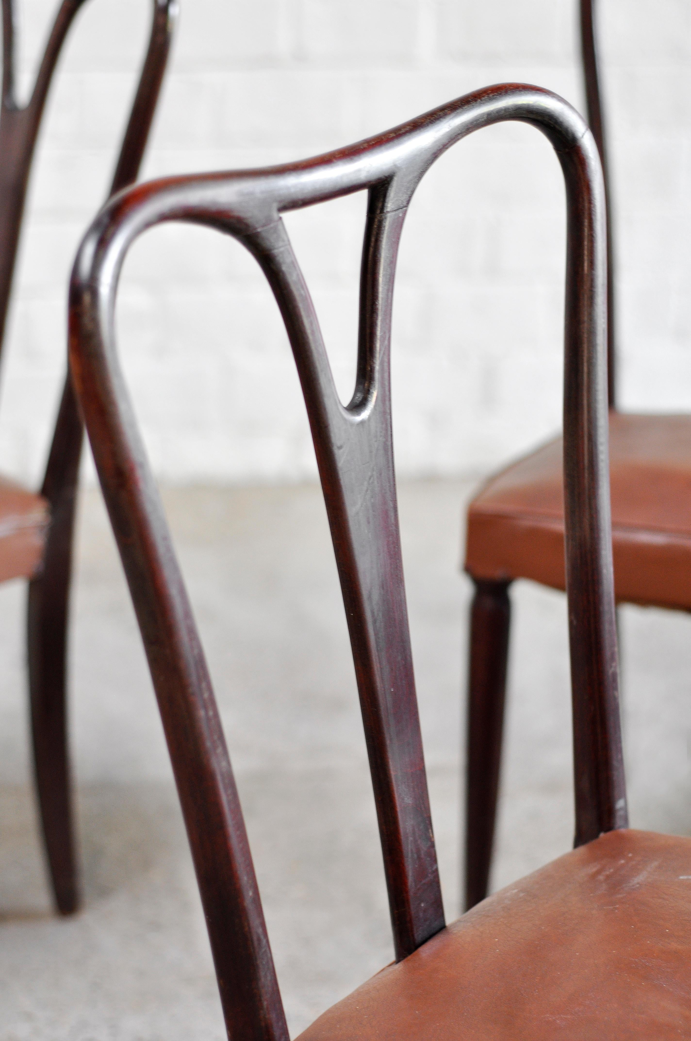 Set of Five Italian Dining Chairs By Carlo Enrico Rava, 1950's For Sale 1