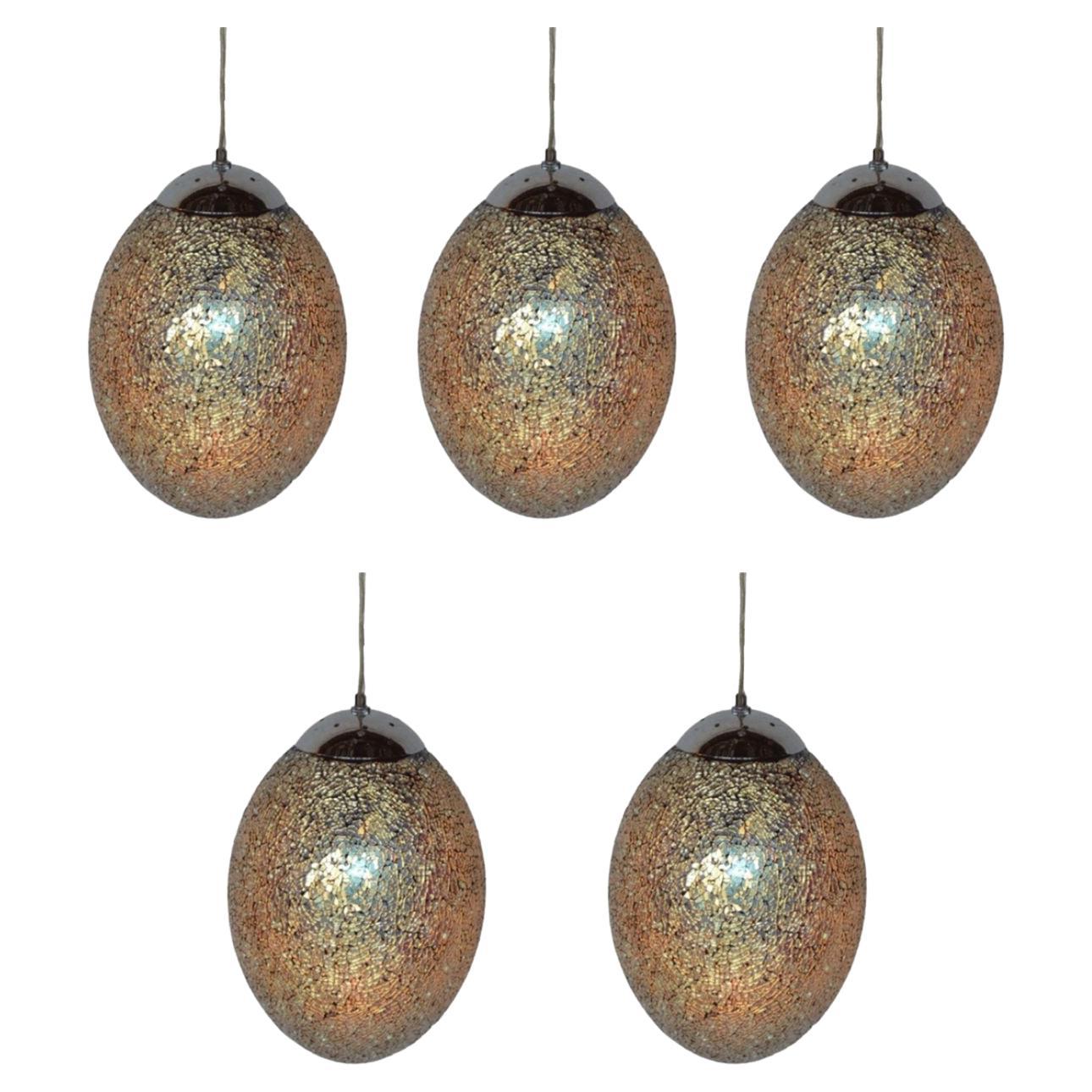Set of Five Italian Iridescent Cracking Glass Pendant, 1980s For Sale