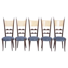 Set of five Italian Mid-Century Modern high back dining chairs by Aldo Tura