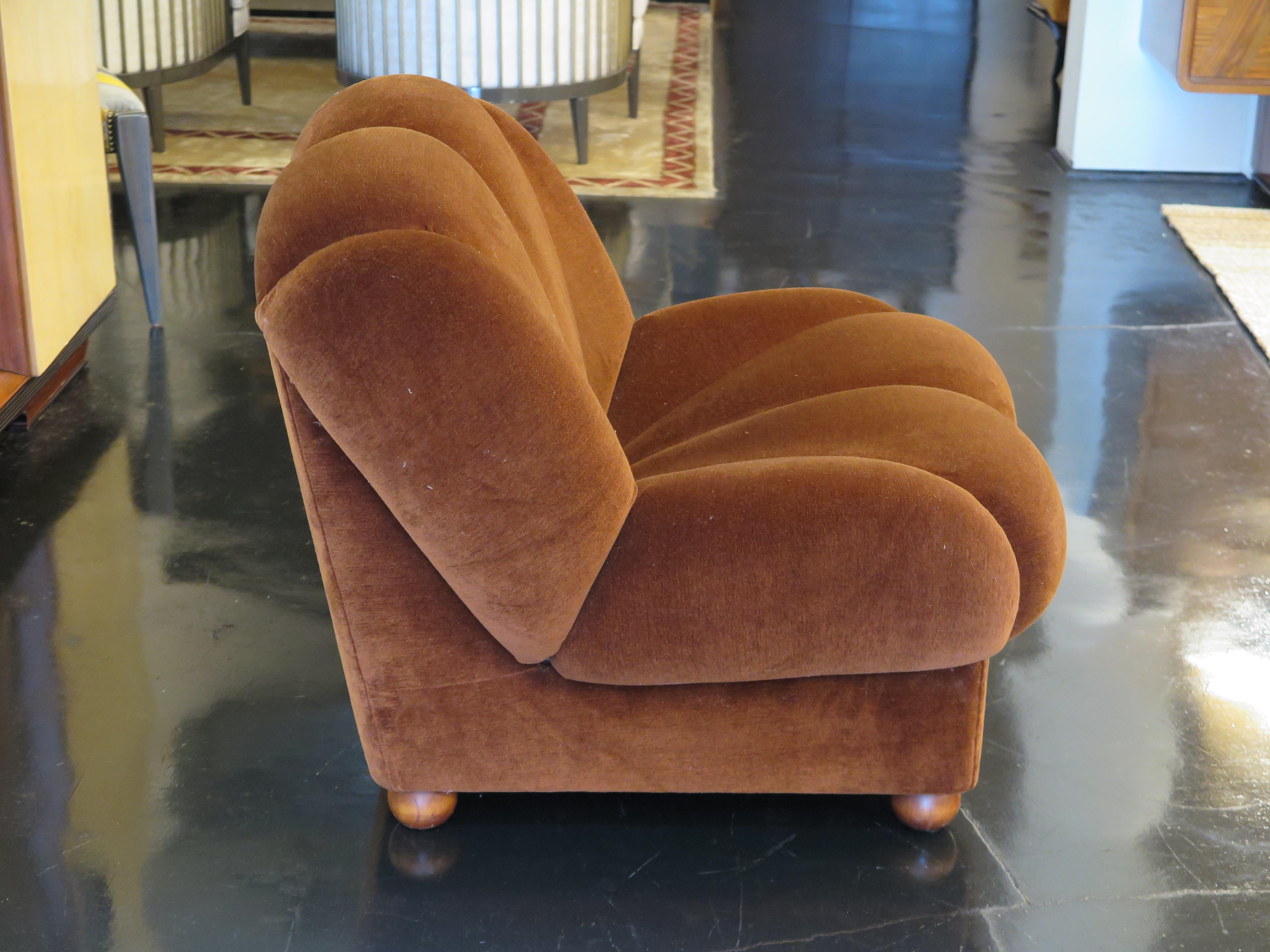Mid-Century Modern Single Italian Mid-Century Slipper Chair - walnut feet and original upholstery For Sale