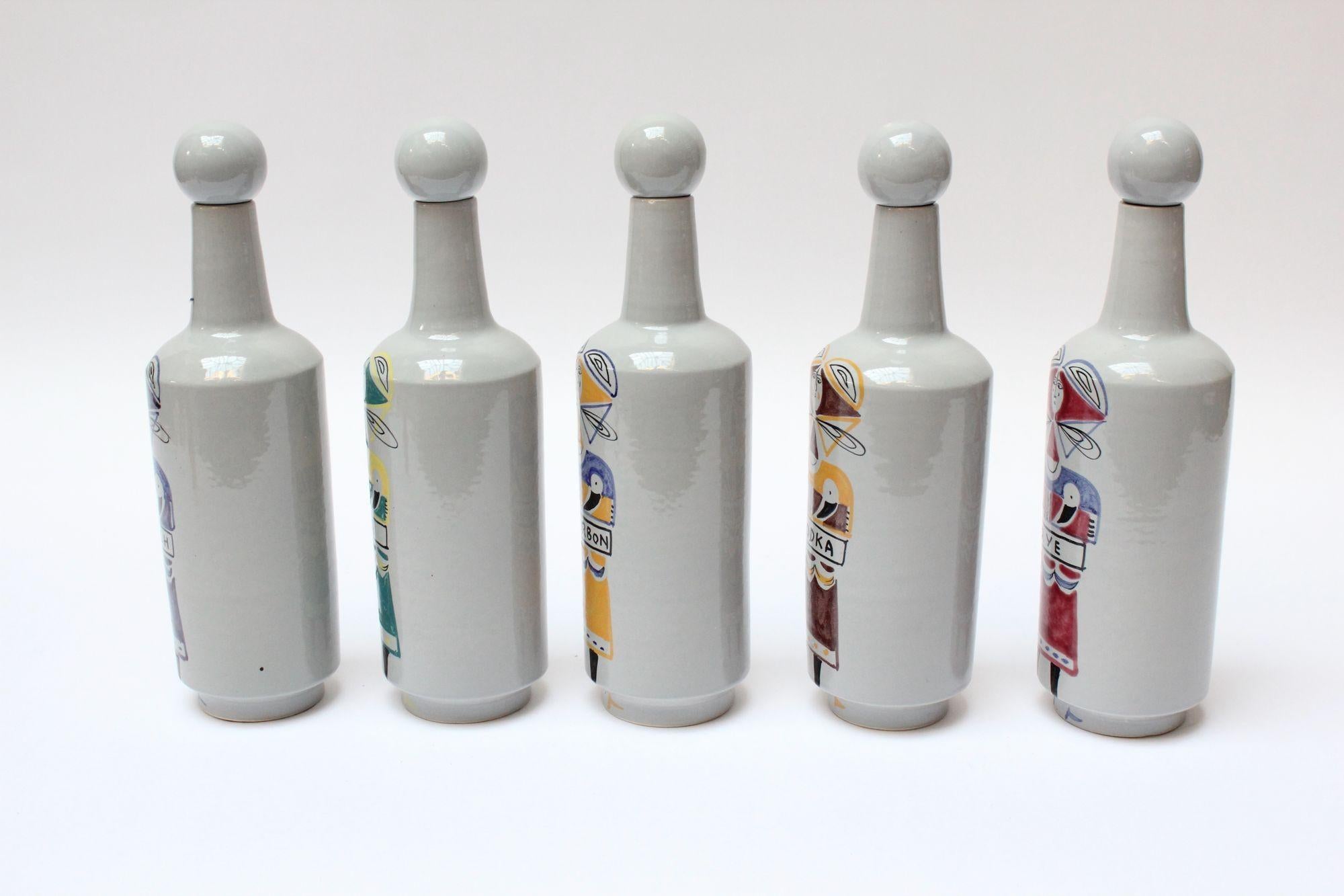 Set of Five Italian Modernist Ceramic Spirits Bottles by Raymor 5