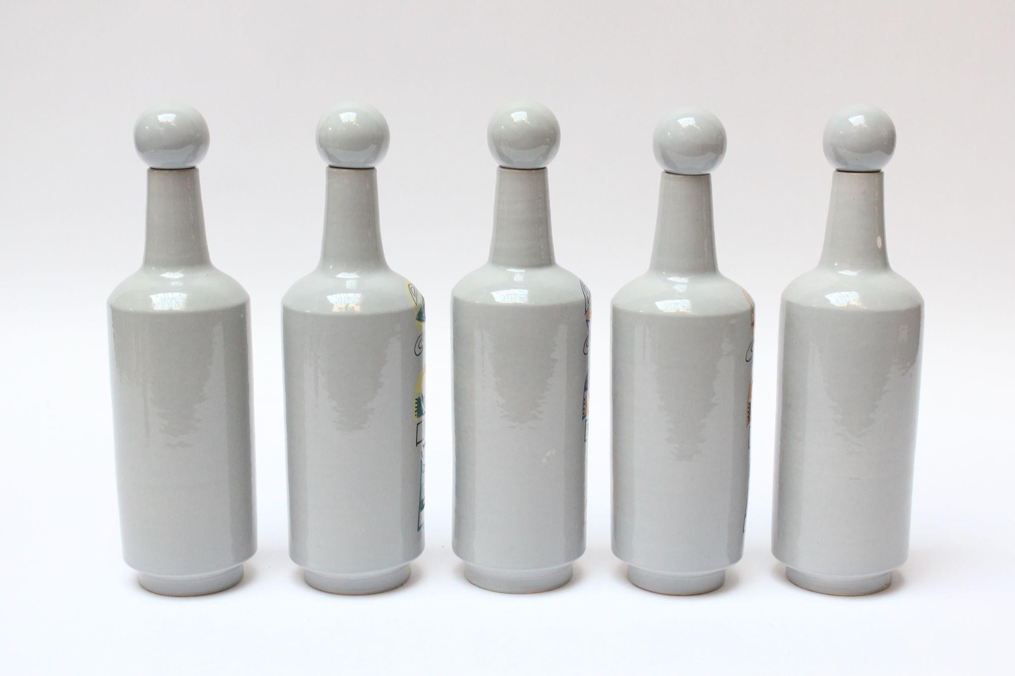 Set of Five Italian Modernist Ceramic Spirits Bottles by Raymor 6