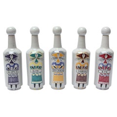 Set of Five Italian Modernist Ceramic Spirits Bottles by Raymor