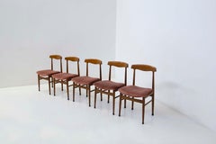 Set of Five Italian Wood and Velvet Chairs