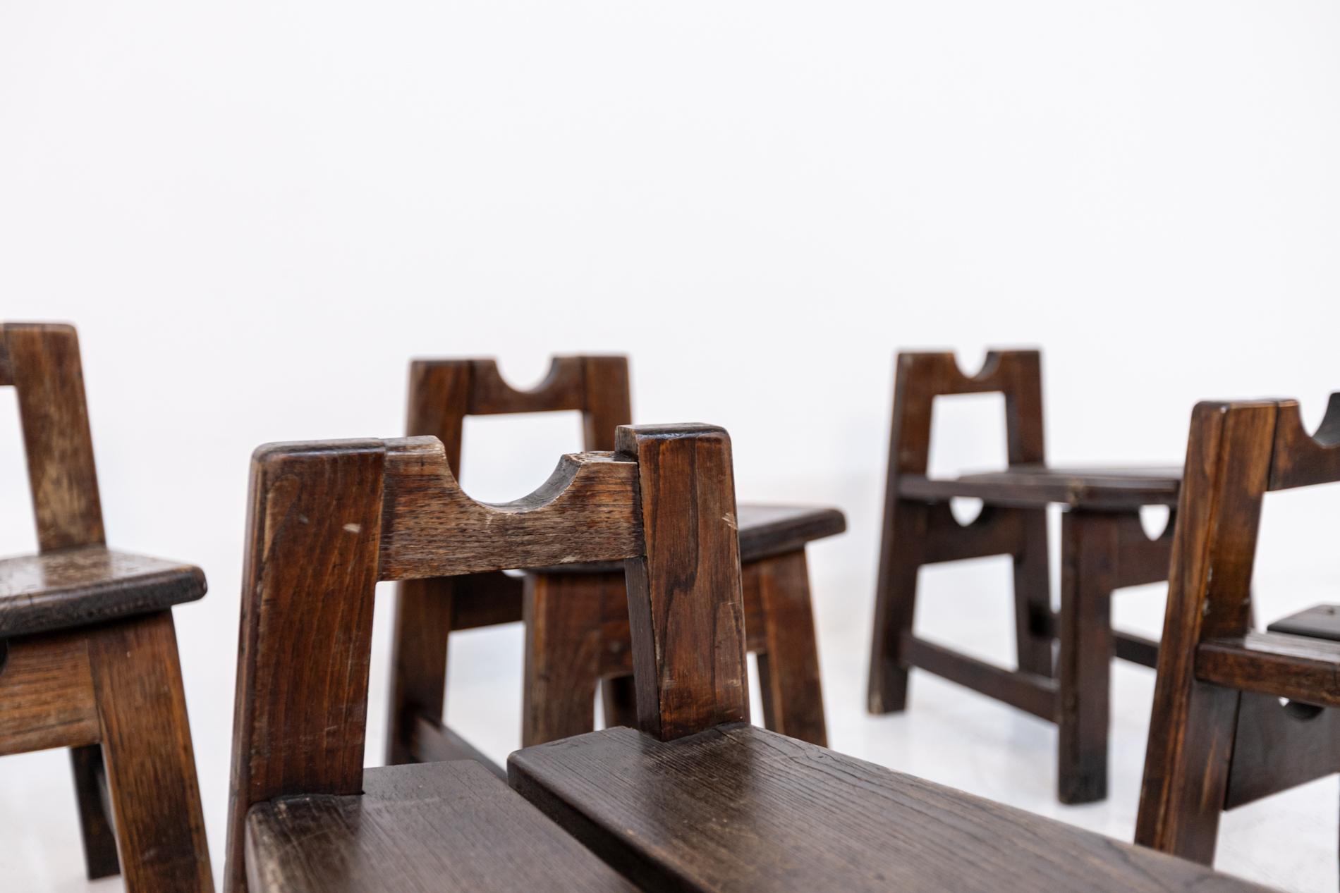 Mid-Century Modern Set of Five Italian Wooden Stools