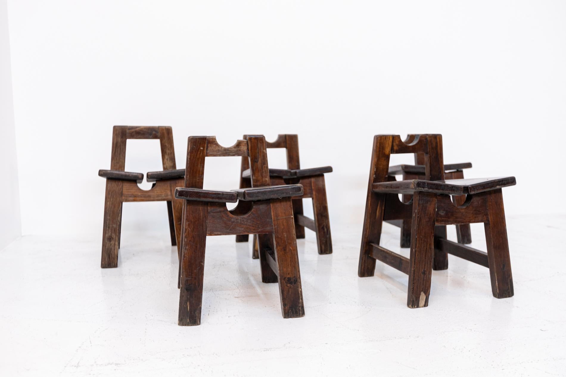 Set of Five Italian Wooden Stools 2