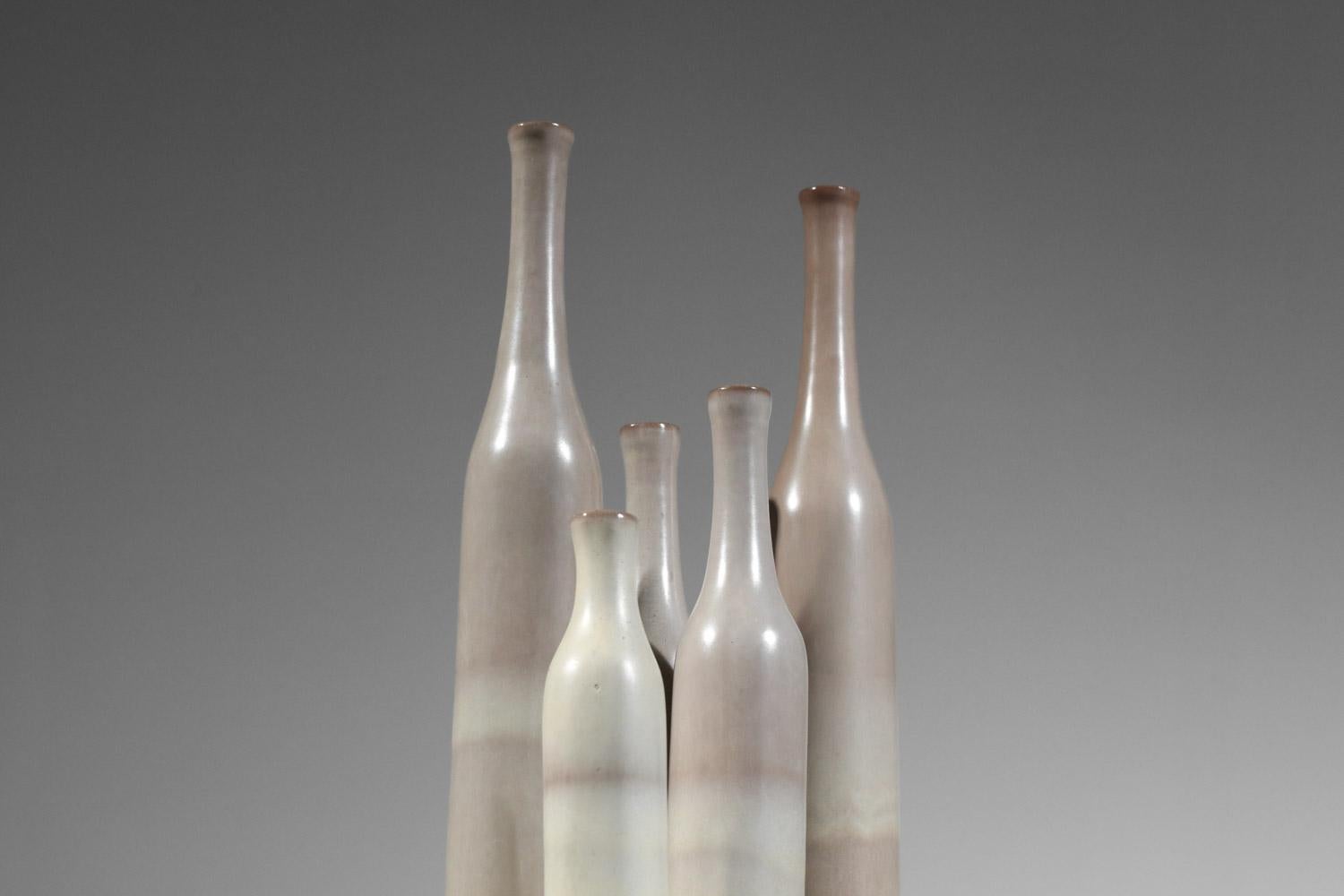 set of five Jacques et Danièle Ruelland gray-glazed ceramic vases  For Sale 2
